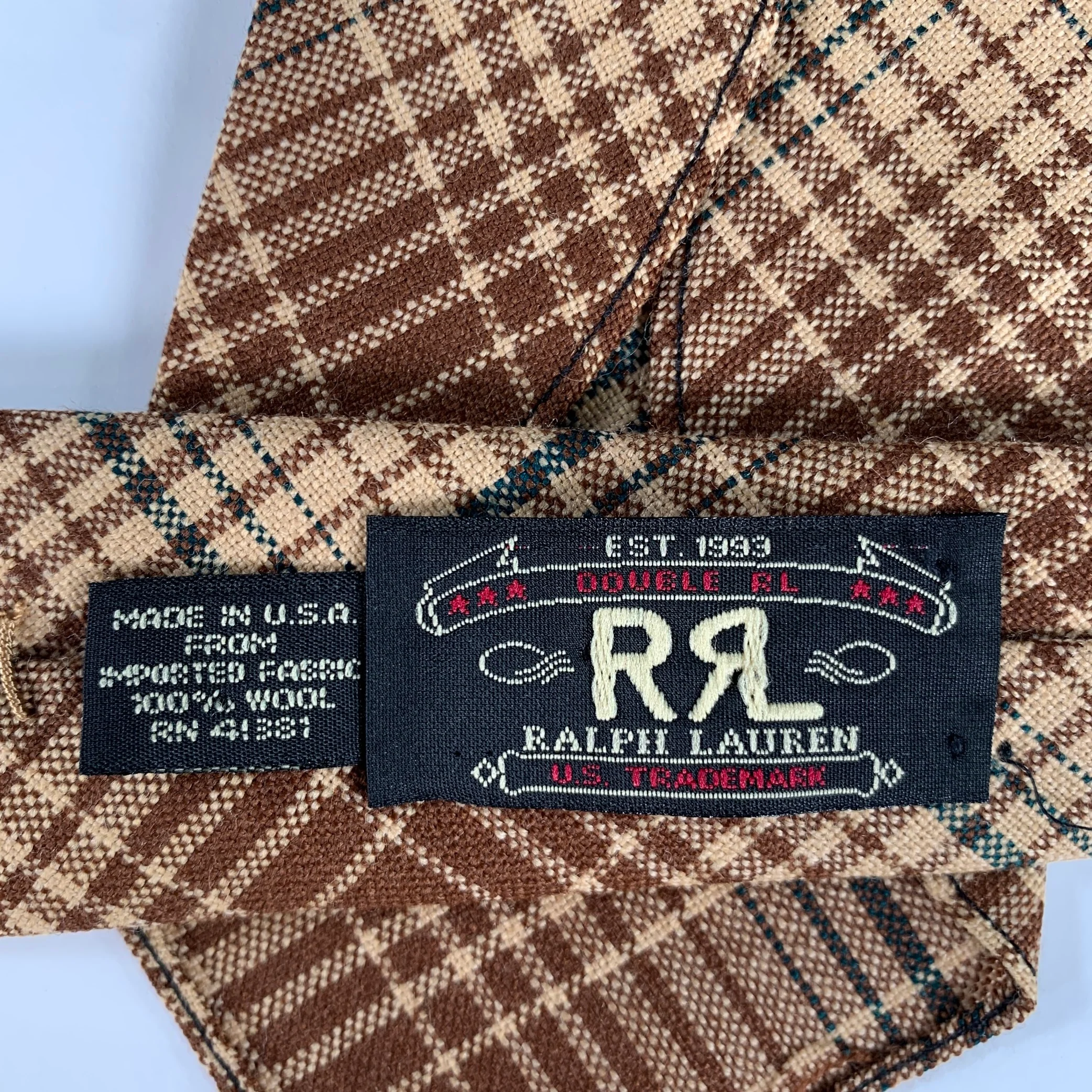 RRL by RALPH LAUREN Brown Black Tartan Wool Tie - Image 3
