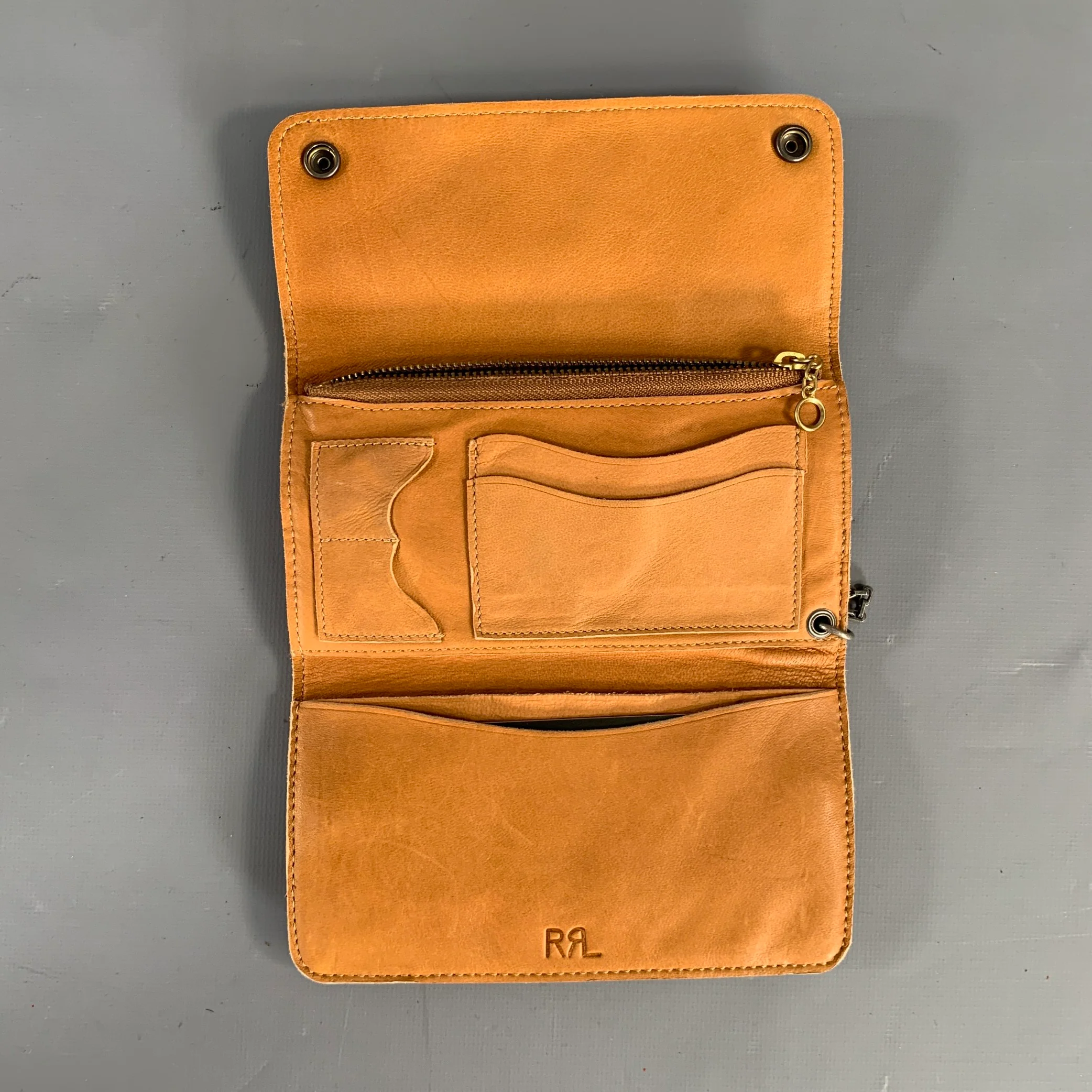 RRL by RALPH LAUREN Brown Contrast Stitch Leather Wallet - Image 4