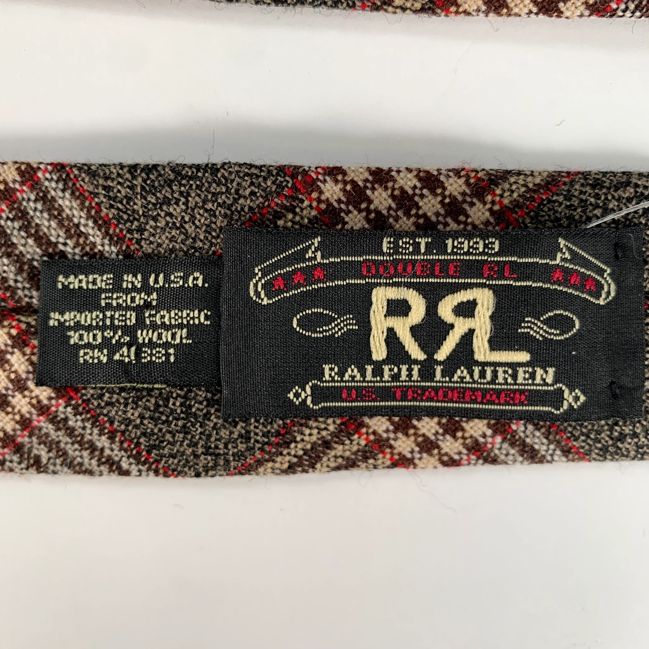 RRL by RALPH LAUREN Brown Red Tartan Wool Tie - Image 3
