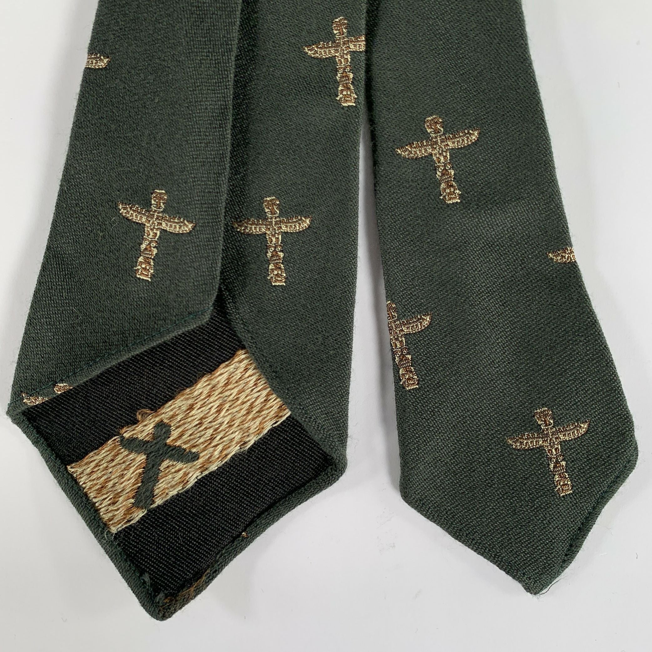 RRL by RALPH LAUREN Green Multi Color Abstract Wool Silk Tie - Image 2
