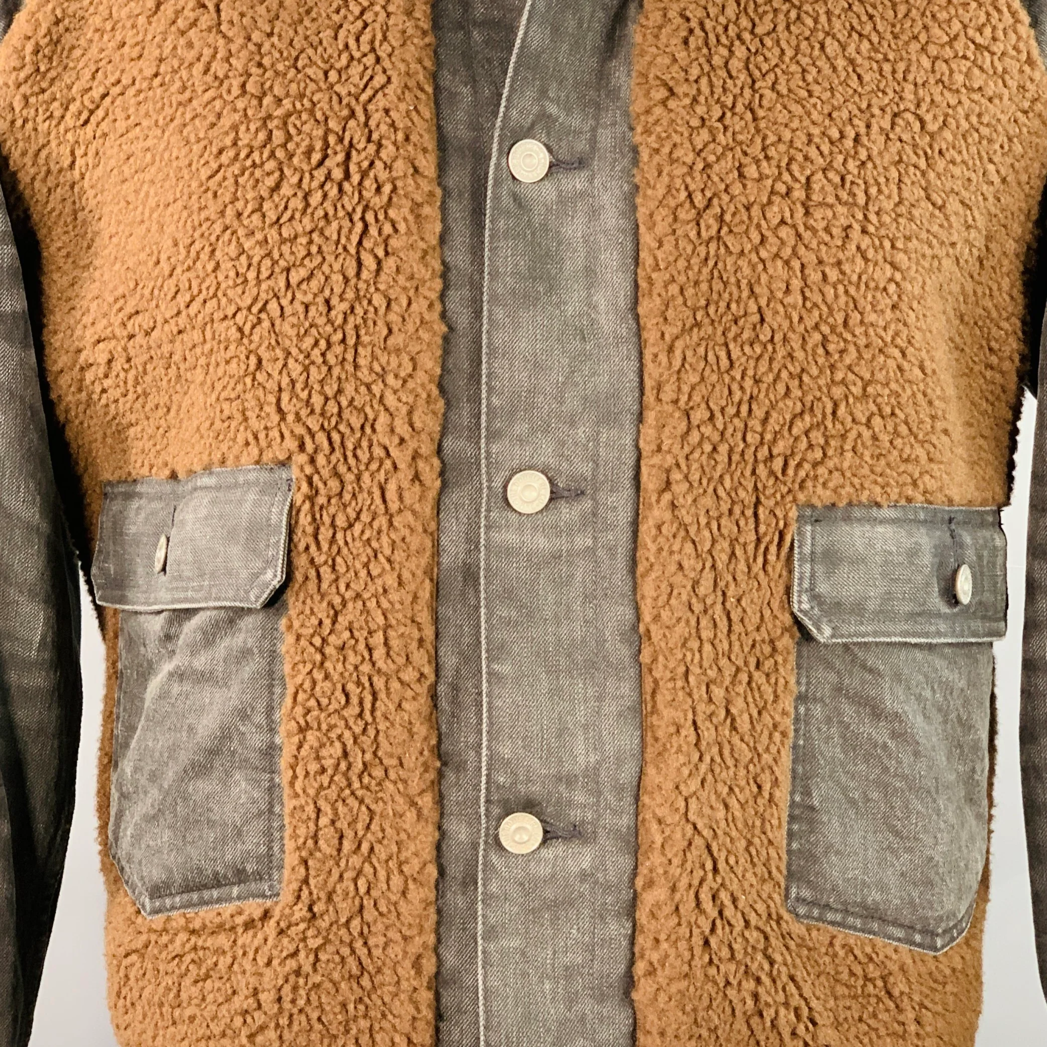 RRL by RALPH LAUREN Grizzly Boa Size XL Brown Black Denim Sherpa Jacket - Image 2