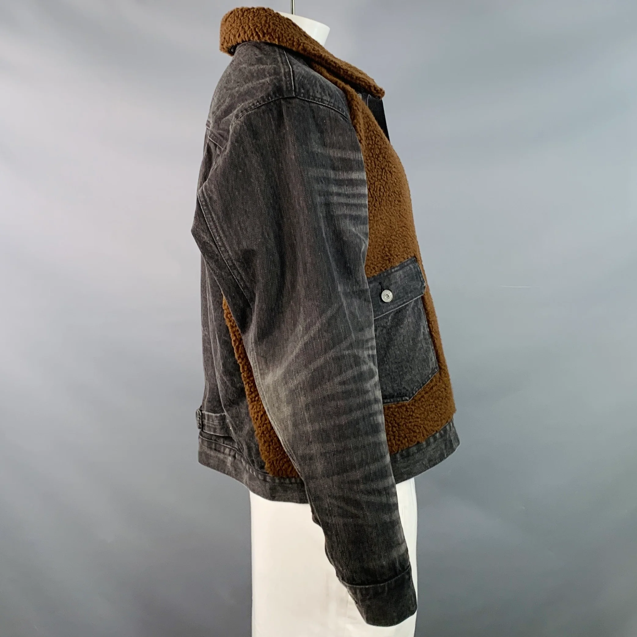 RRL by RALPH LAUREN Grizzly Boa Size XL Brown Black Denim Sherpa Jacket - Image 3