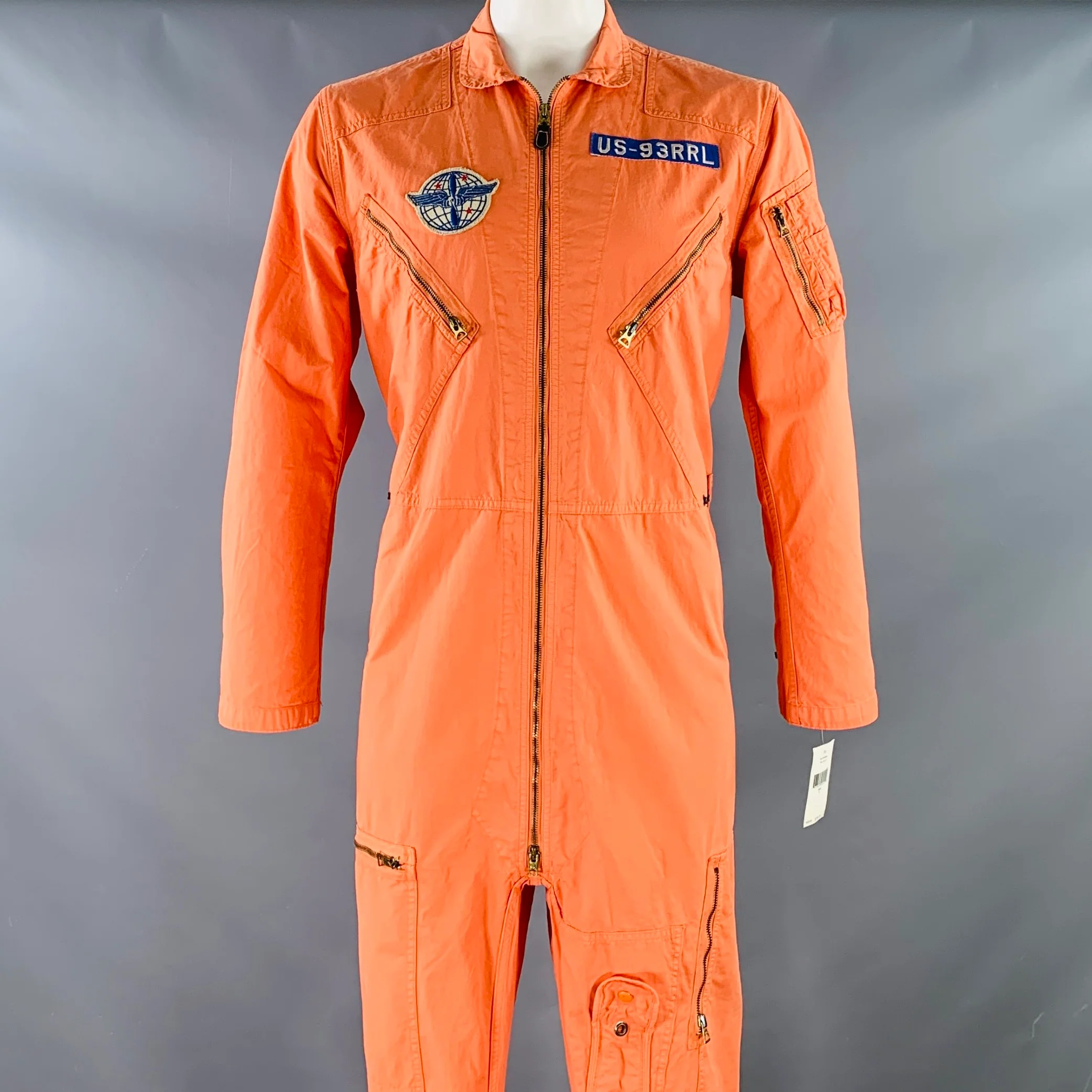 RRL by RALPH LAUREN Limited Edition Size L Suit Flight Experimental Orange Cotton Military Jumpsuit
