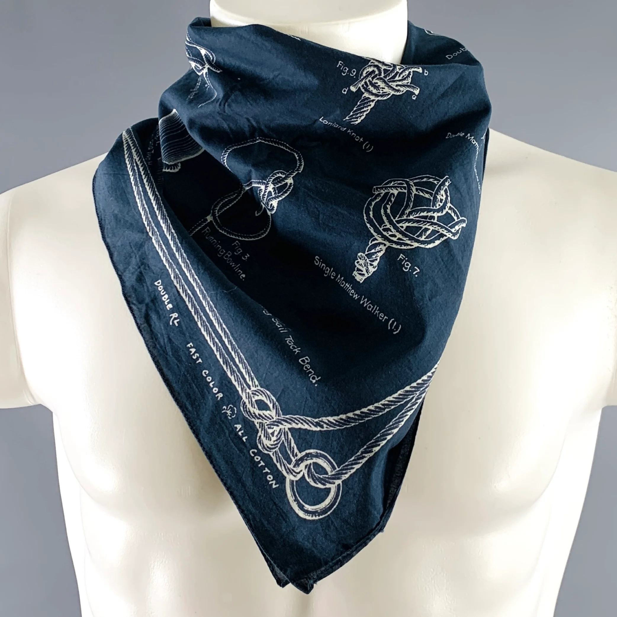 RRL by RALPH LAUREN Navy White Nautical Knots Cotton Bandana Square Scarf - Image 7