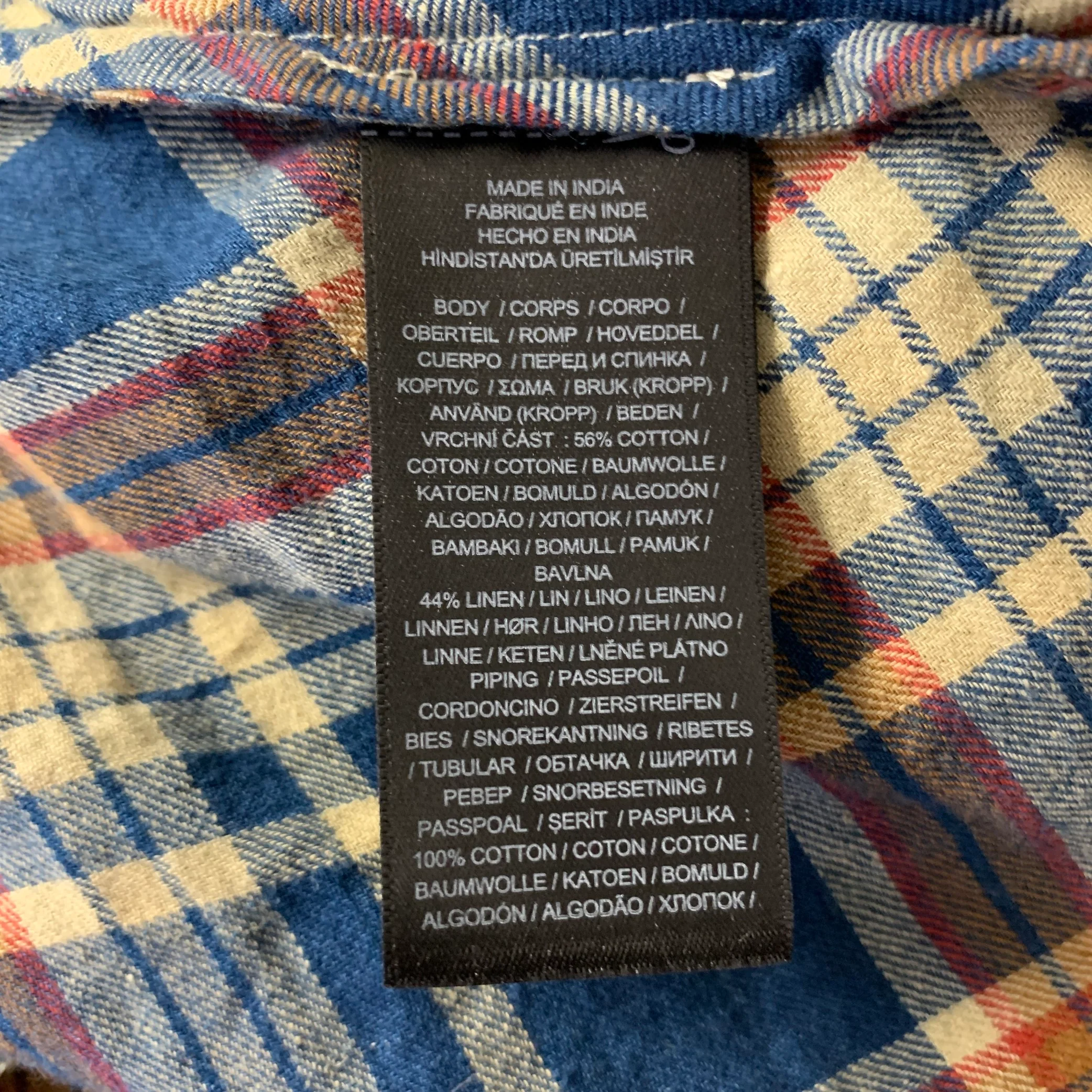 RRL by RALPH LAUREN Size 2 Blue Orange Linen Cotton Plaid Maxi Skirt - Image 5