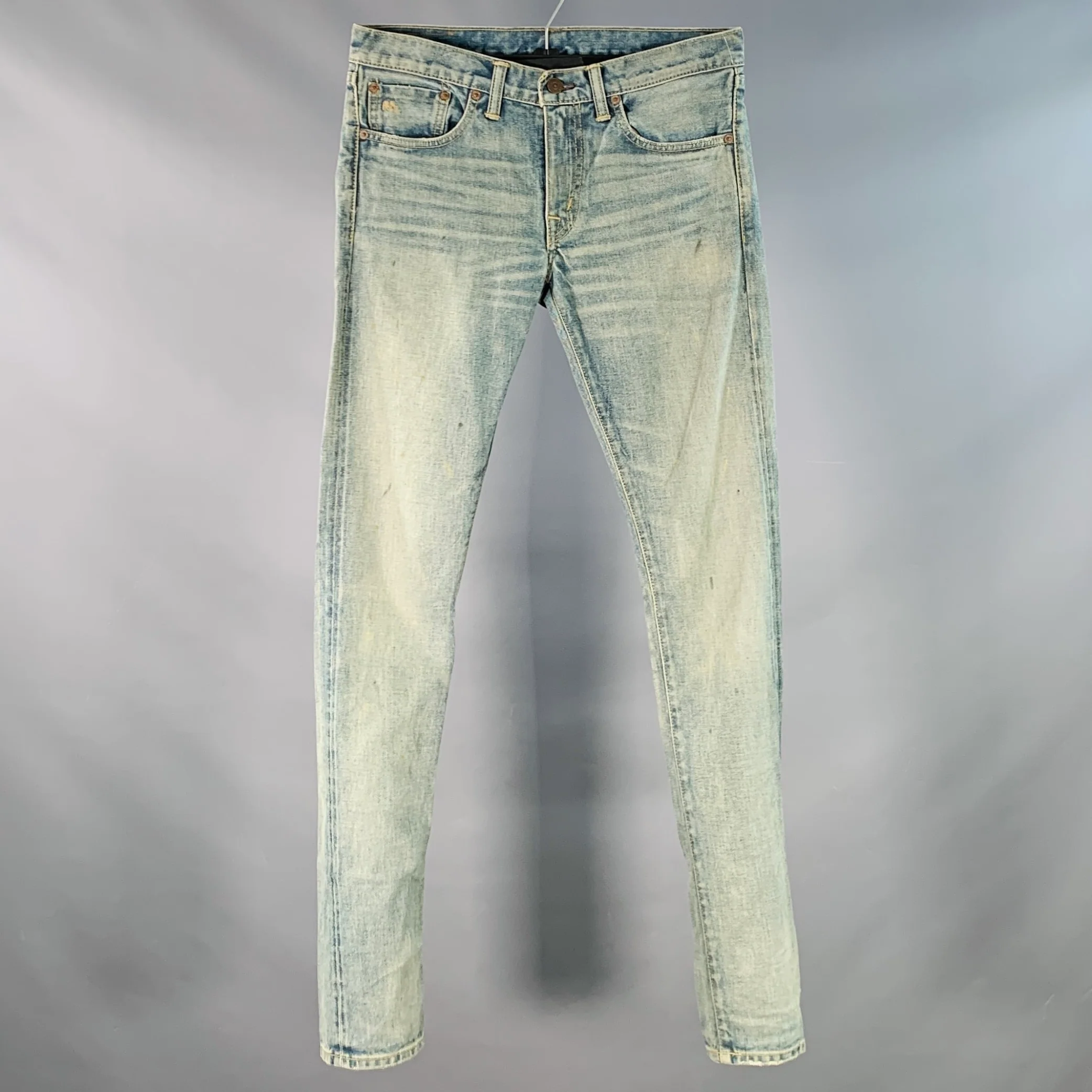 RRL by RALPH LAUREN Size 27 Blue Distressed Cotton Blend Skinny Selvedge Jeans