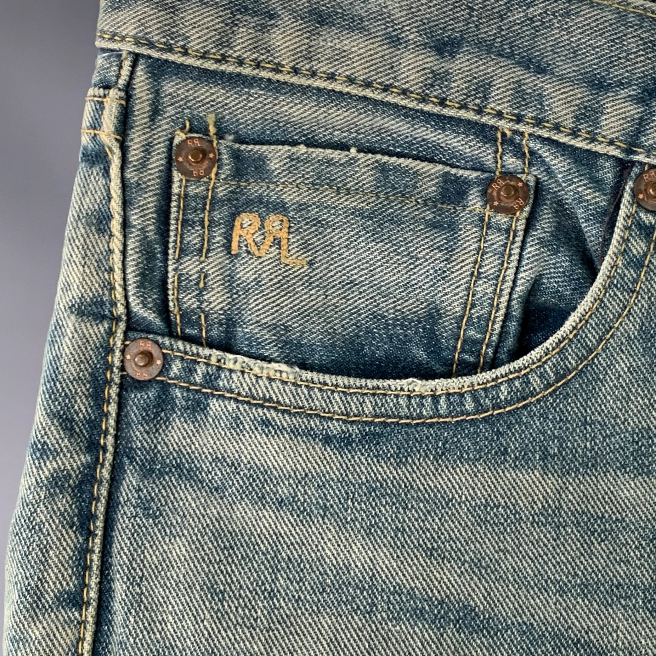 RRL by RALPH LAUREN Size 27 Blue Distressed Cotton Blend Skinny Selvedge Jeans - Image 2