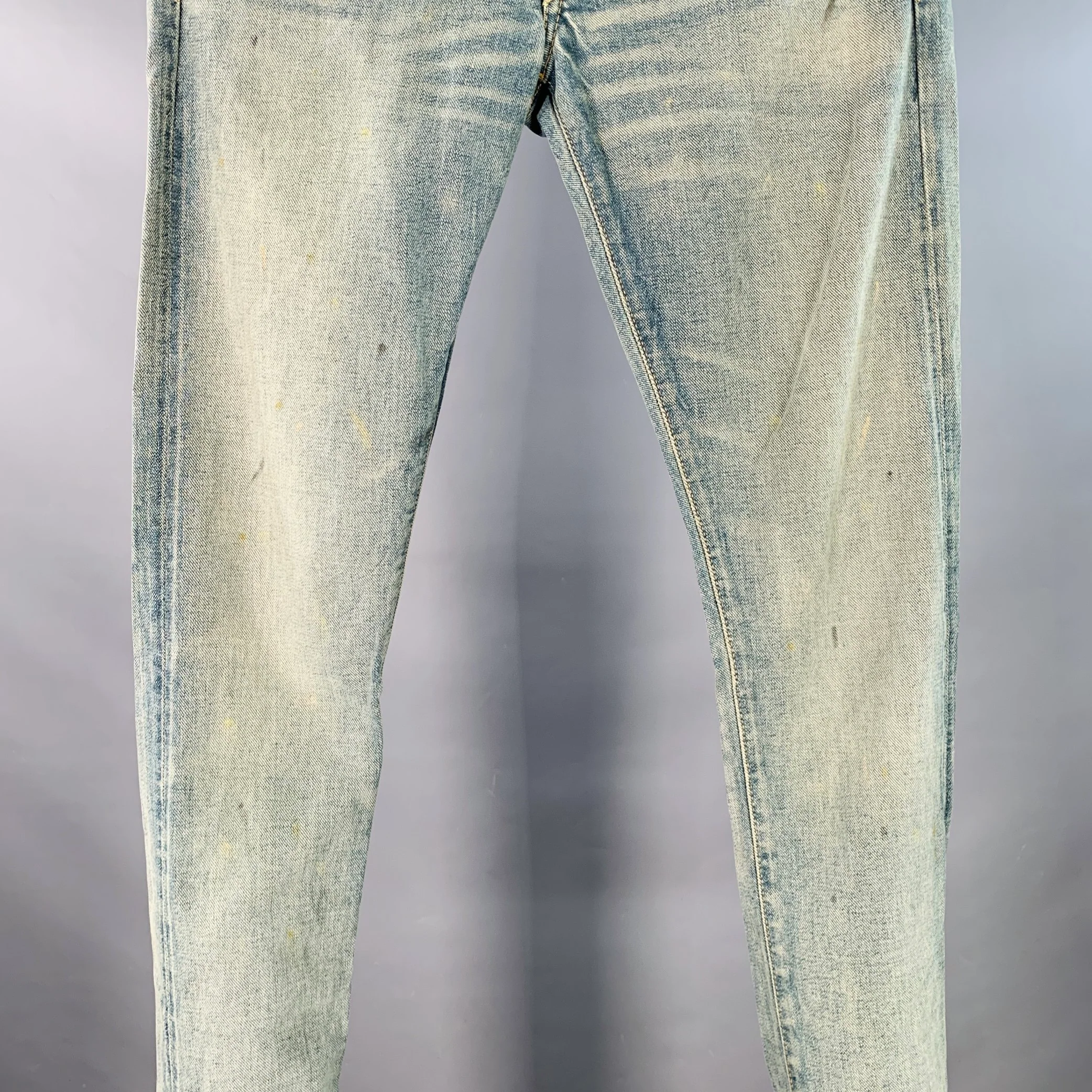 RRL by RALPH LAUREN Size 27 Blue Distressed Cotton Blend Skinny Selvedge Jeans - Image 3