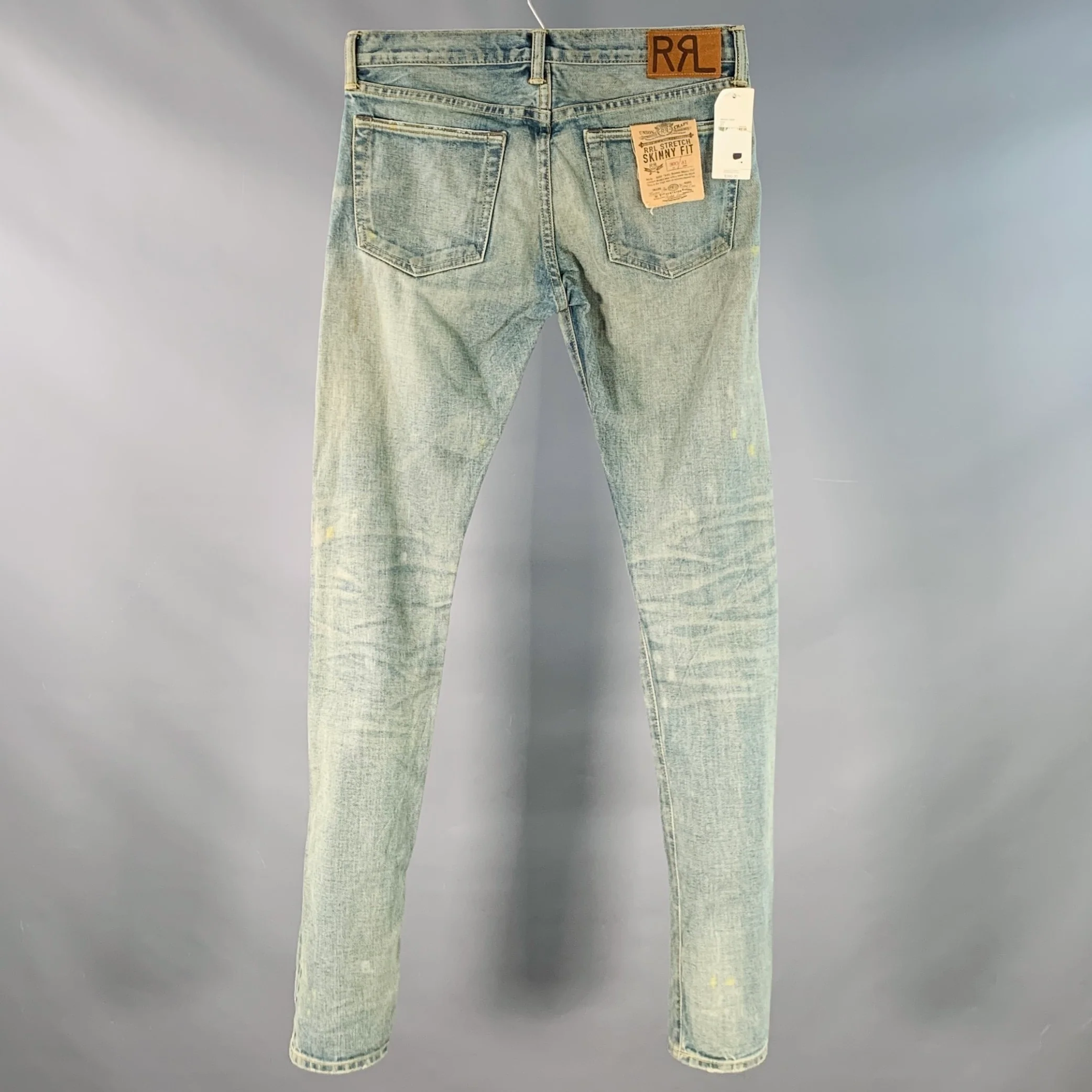RRL by RALPH LAUREN Size 27 Blue Distressed Cotton Blend Skinny Selvedge Jeans - Image 4