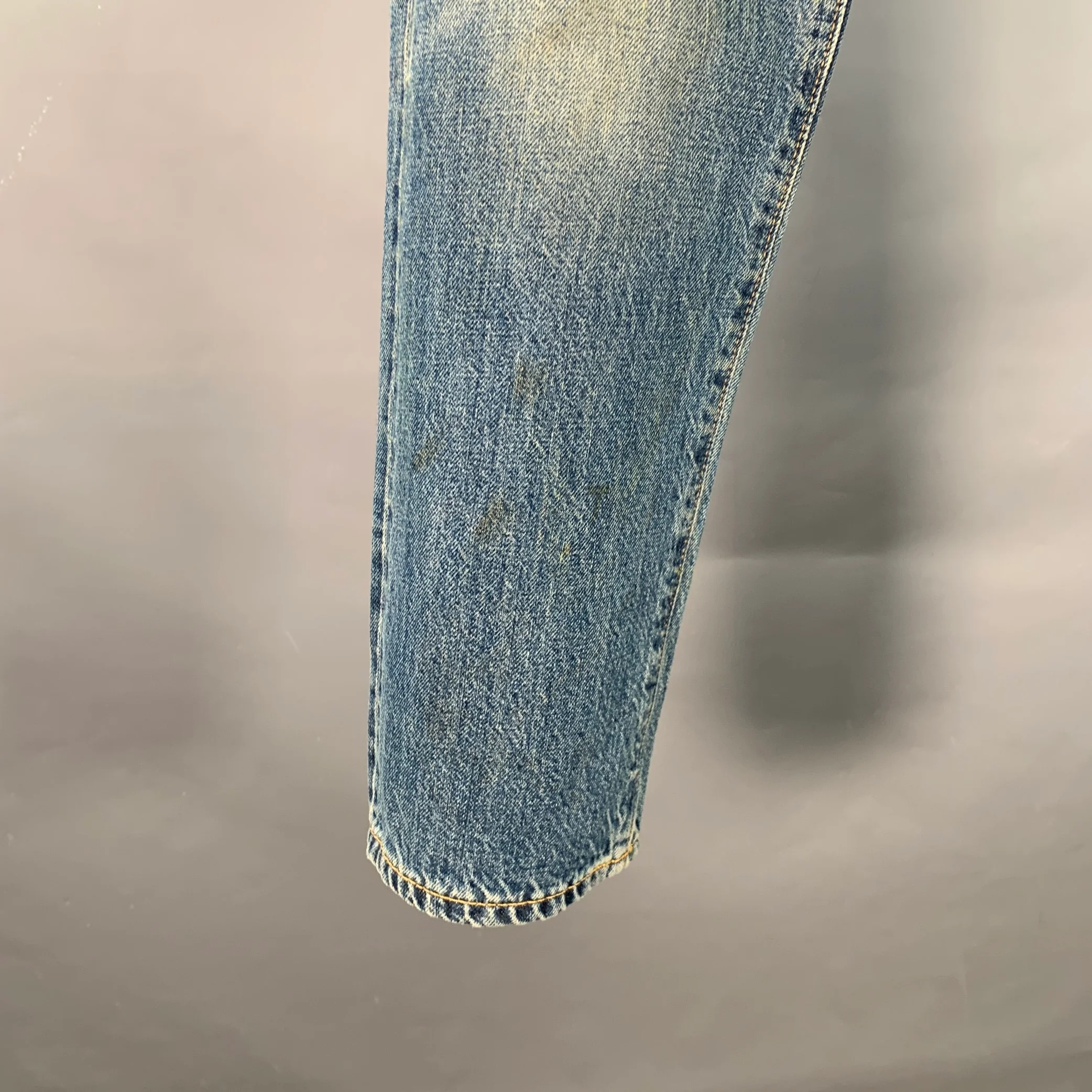 RRL by RALPH LAUREN Size 29 Blue Cotton Distressed Straight Button Fly Jeans - Image 8