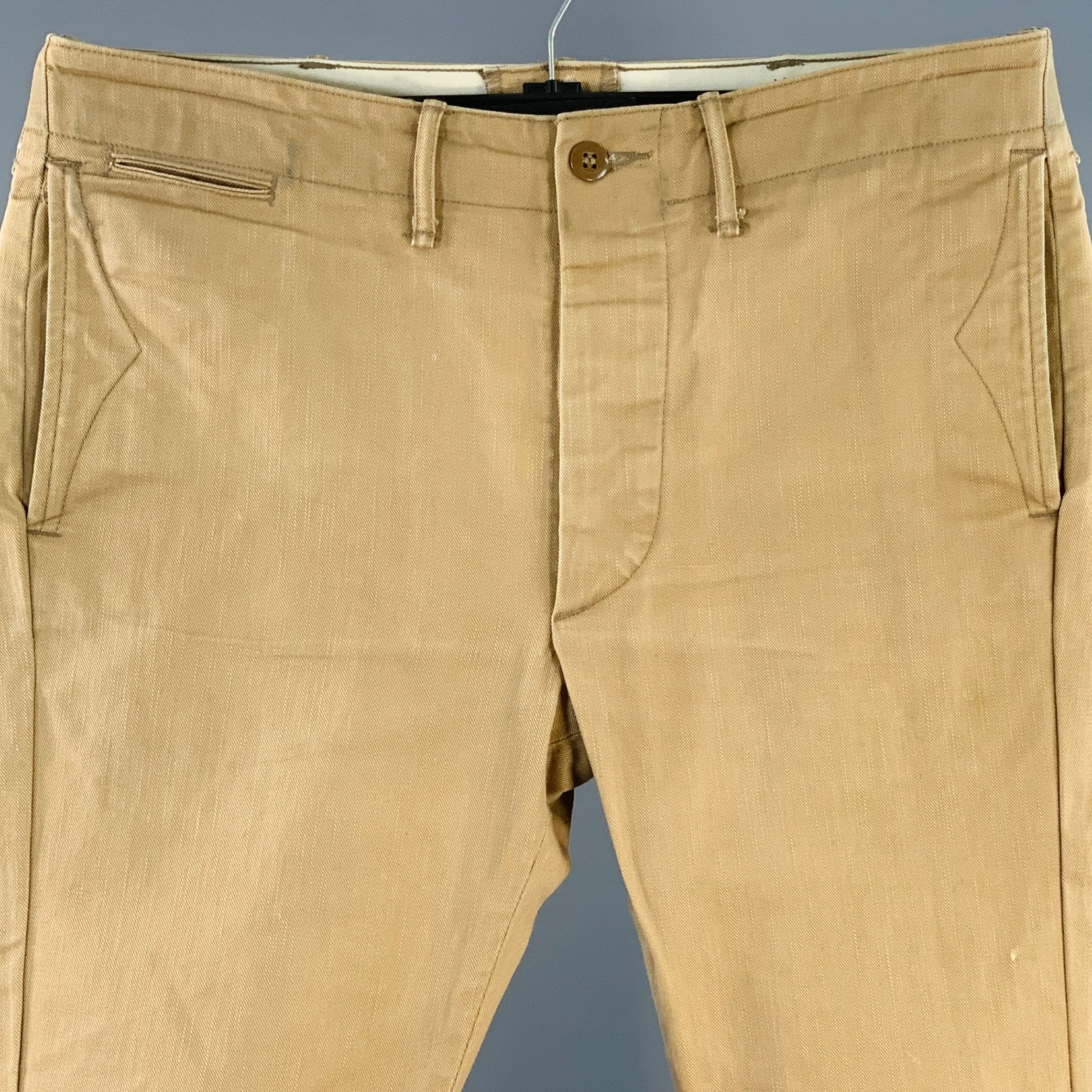 RRL by RALPH LAUREN Size 31 Khaki Cotton Cuffed Straight Button Fly Casual Pants - Image 2