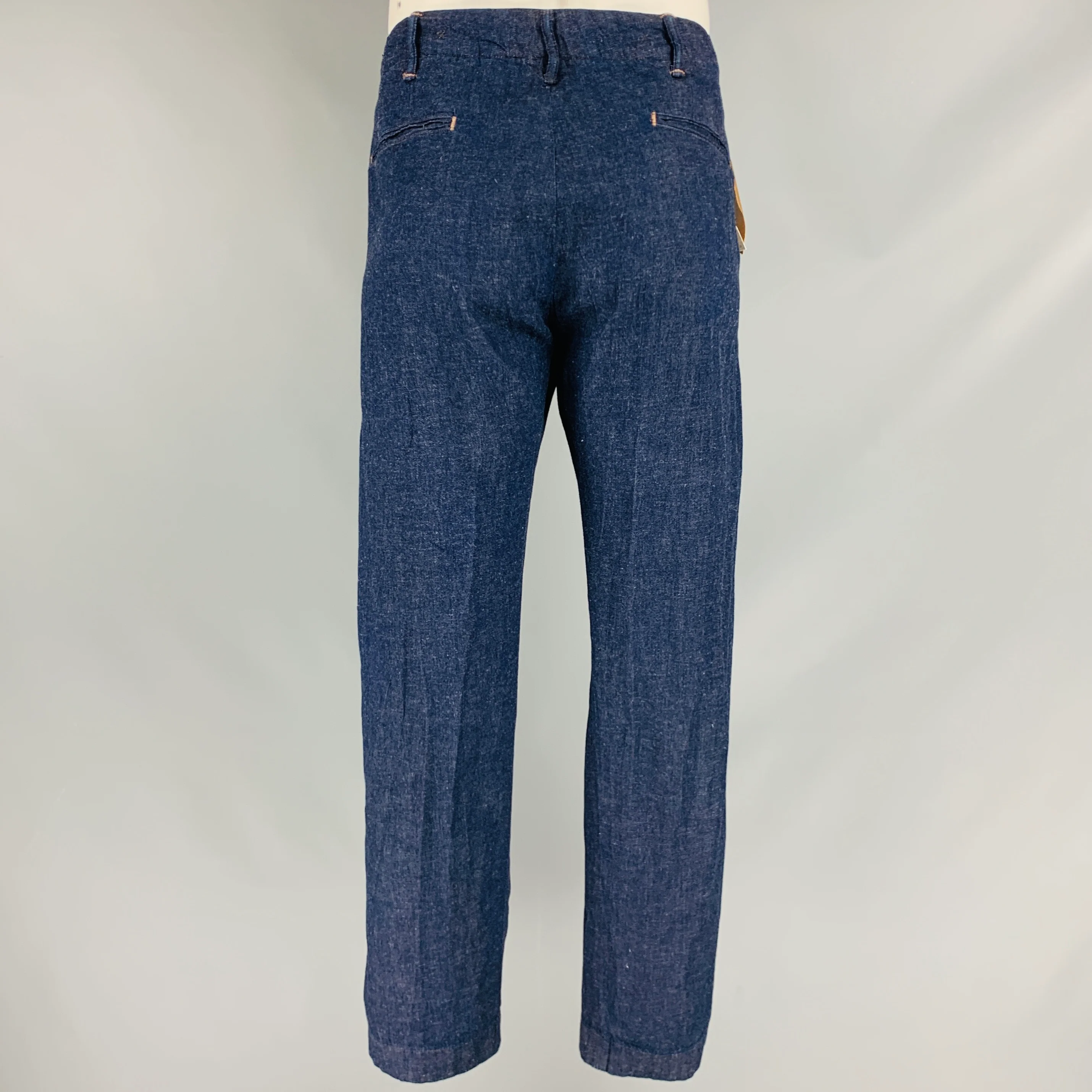 RRL by RALPH LAUREN Size 36 Indigo Cotton Linen Button Fly Casual Pants - Image 3