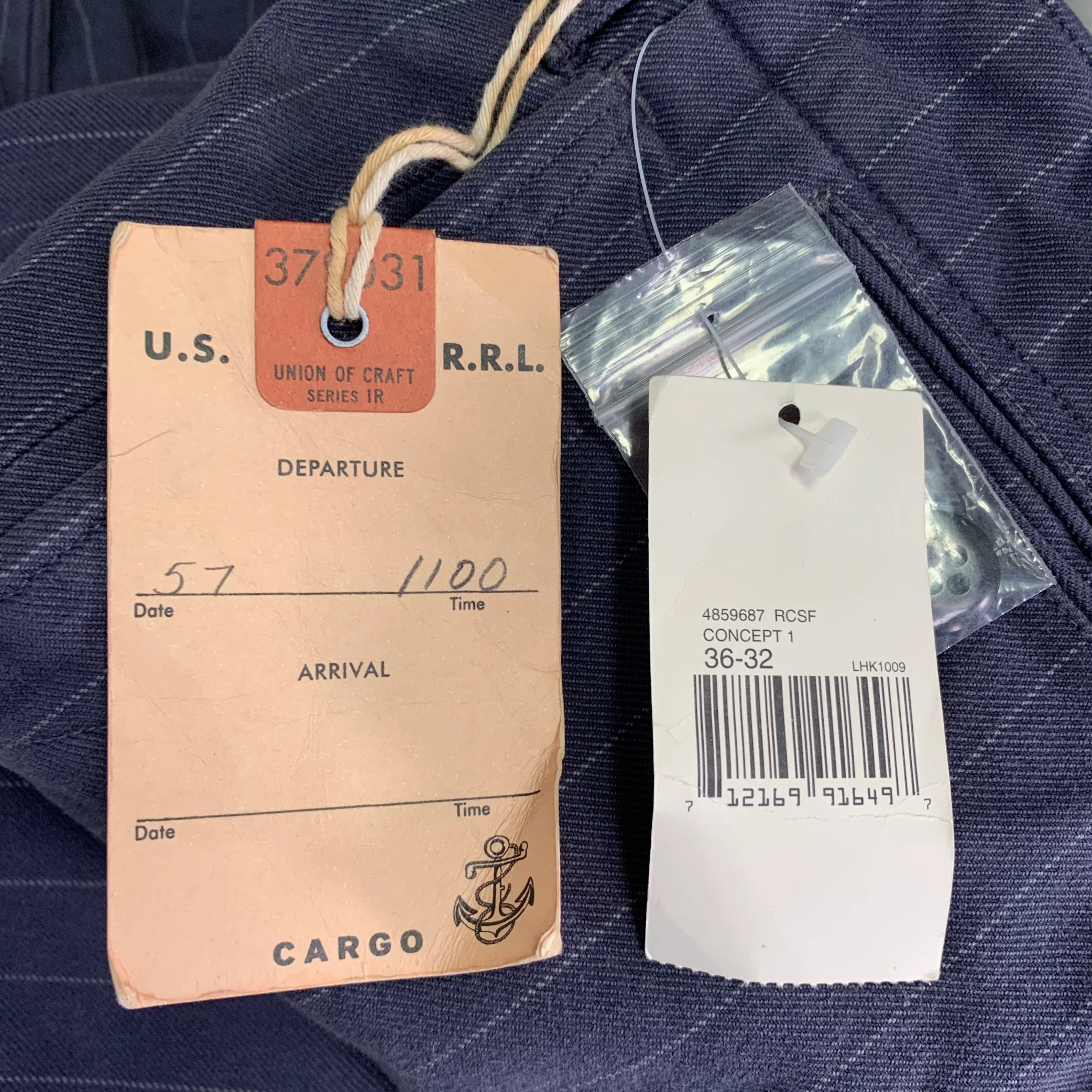RRL by RALPH LAUREN Size 36 Indigo White Chalkstripe Denim Button Fly Jeans - Image 3