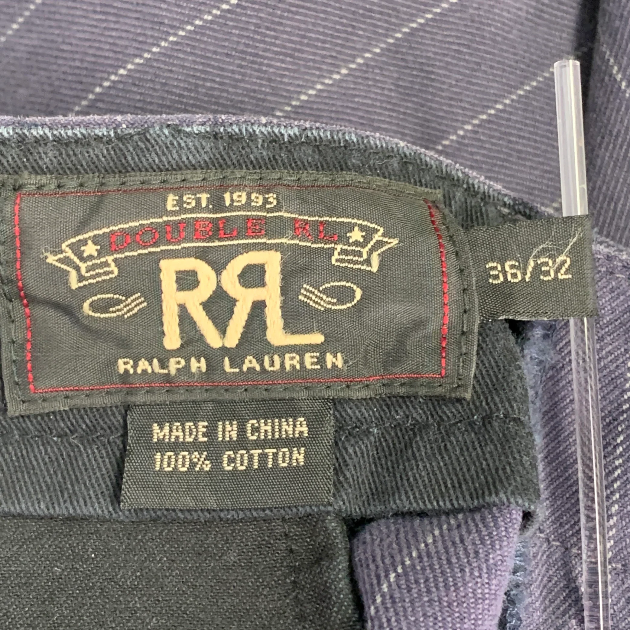 RRL by RALPH LAUREN Size 36 Indigo White Chalkstripe Denim Button Fly Jeans - Image 5