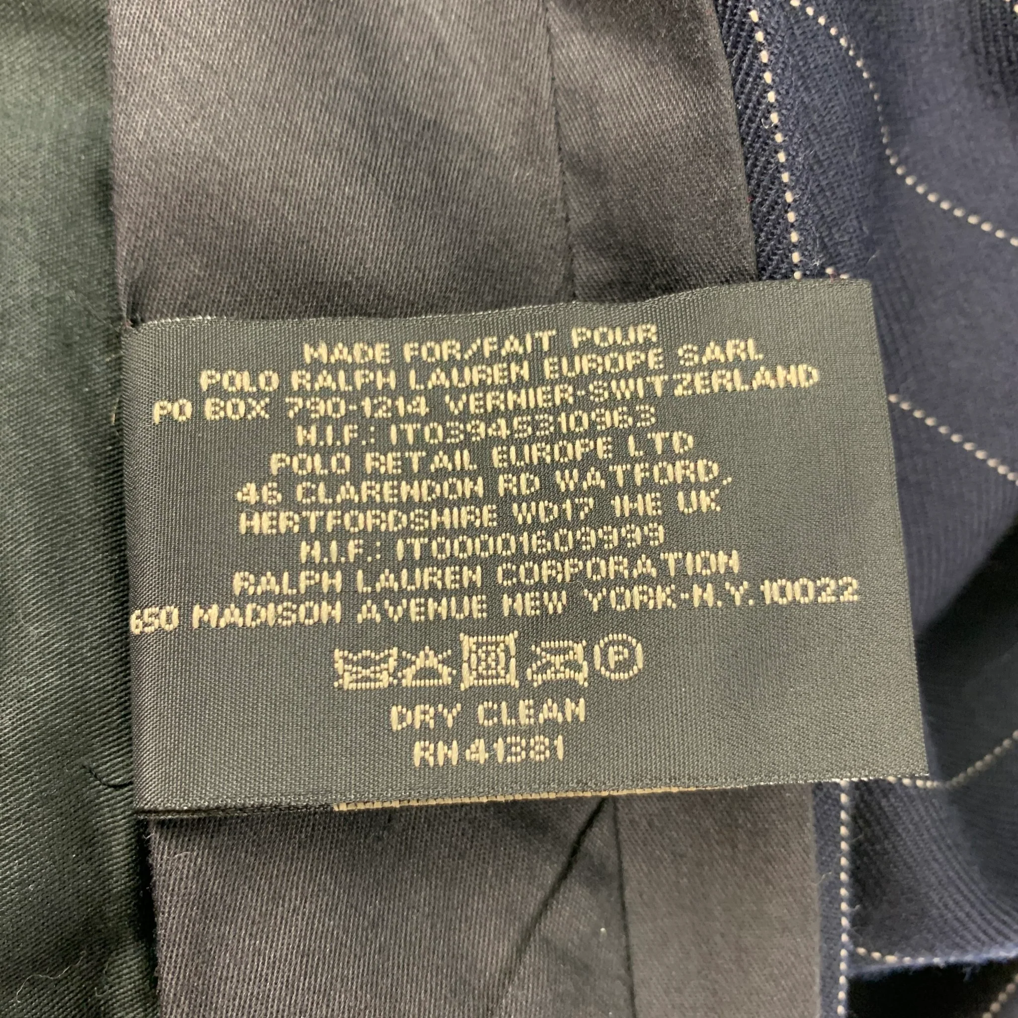 RRL by RALPH LAUREN Size 36 Navy Pinstripe Wool Button Fly Dress Pants - Image 4