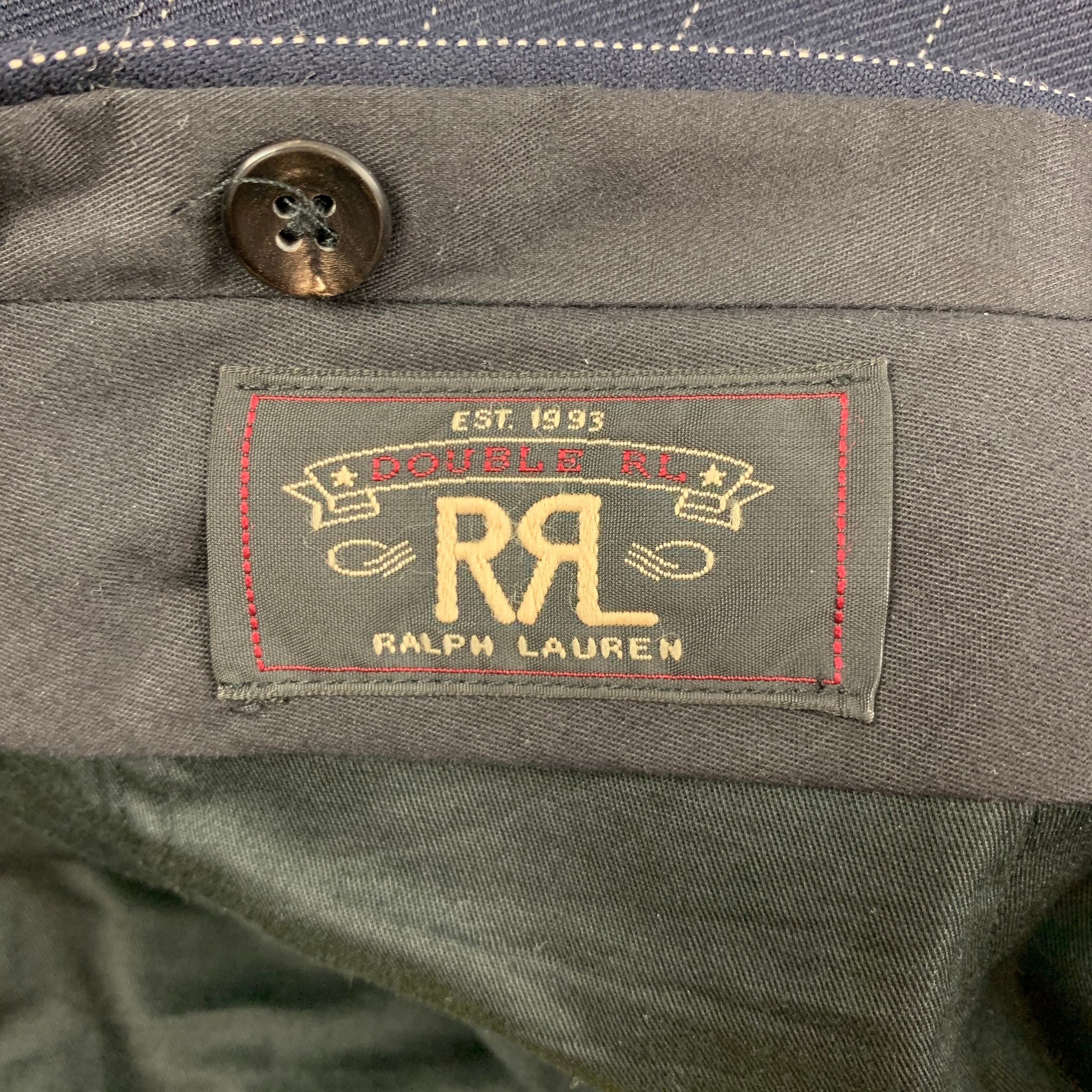 RRL by RALPH LAUREN Size 36 Navy Pinstripe Wool Button Fly Dress Pants - Image 5