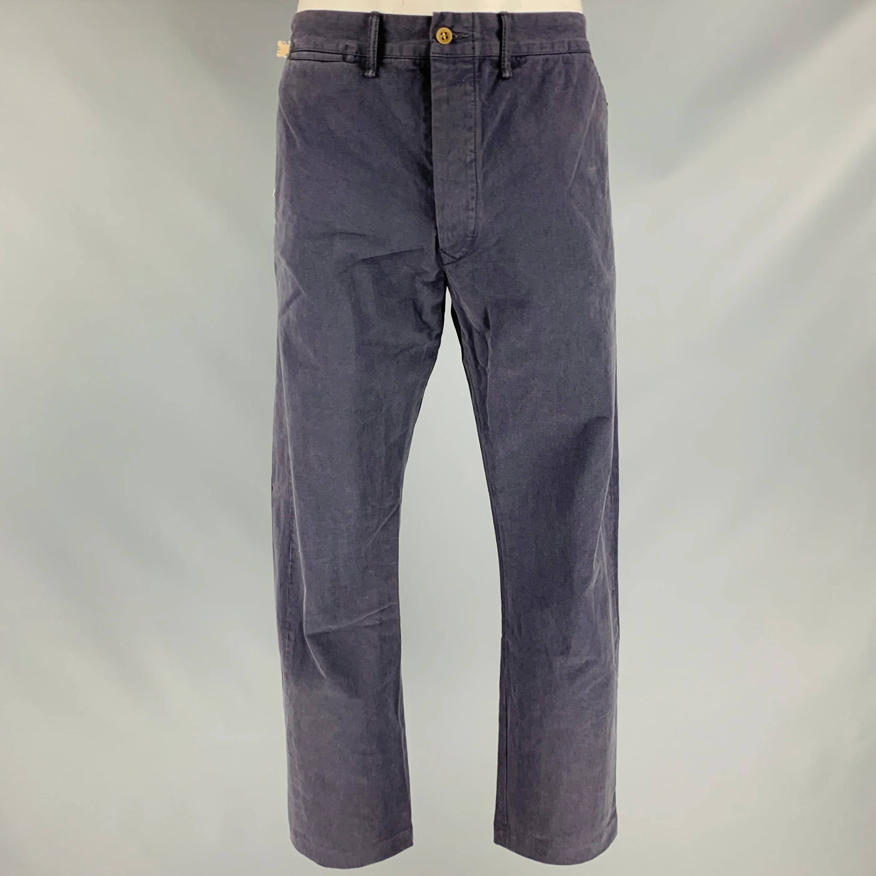 RRL by RALPH LAUREN Size 36 Navy Wash Cotton Elastane Button Fly Casual Pants
