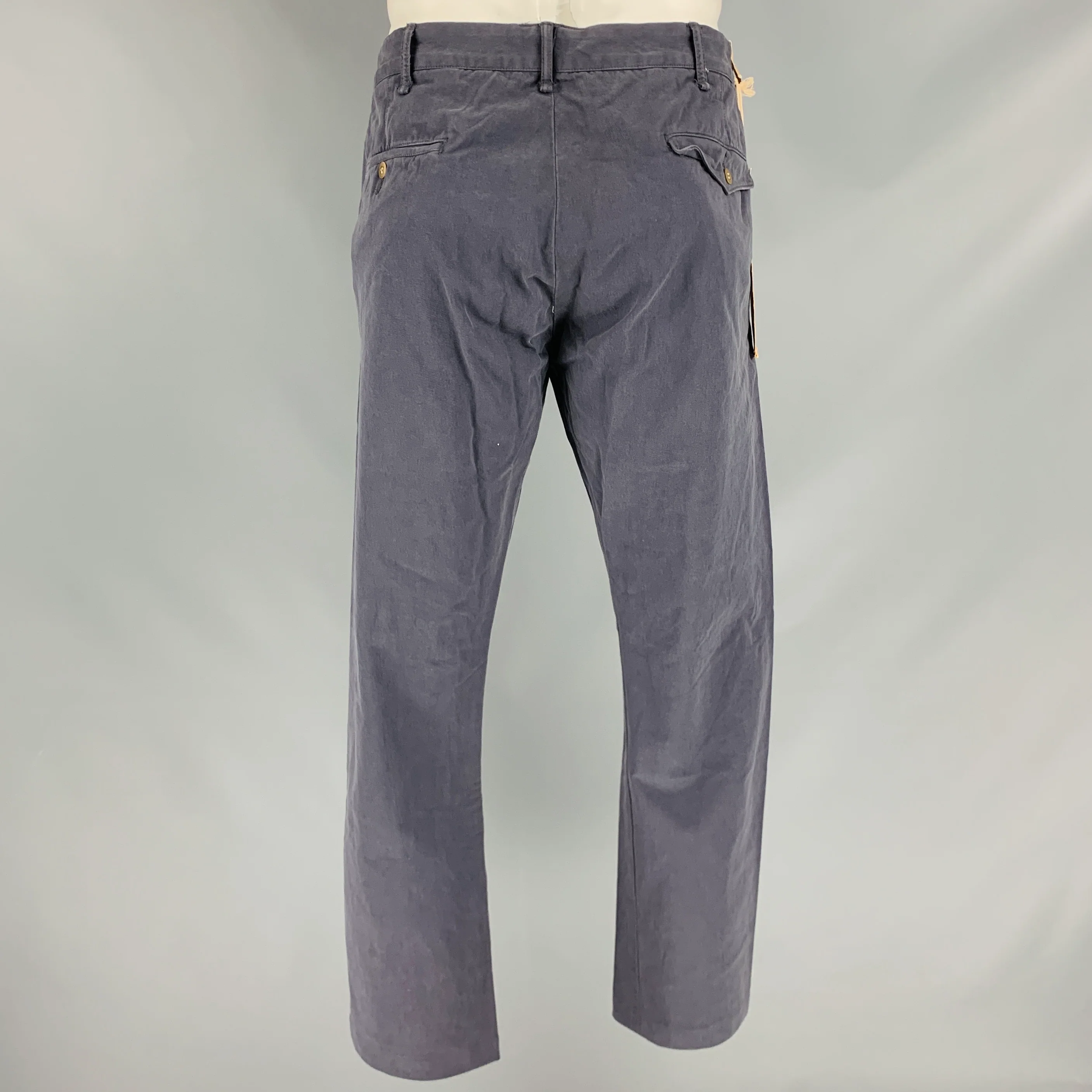 RRL by RALPH LAUREN Size 36 Navy Wash Cotton Elastane Button Fly Casual Pants - Image 2