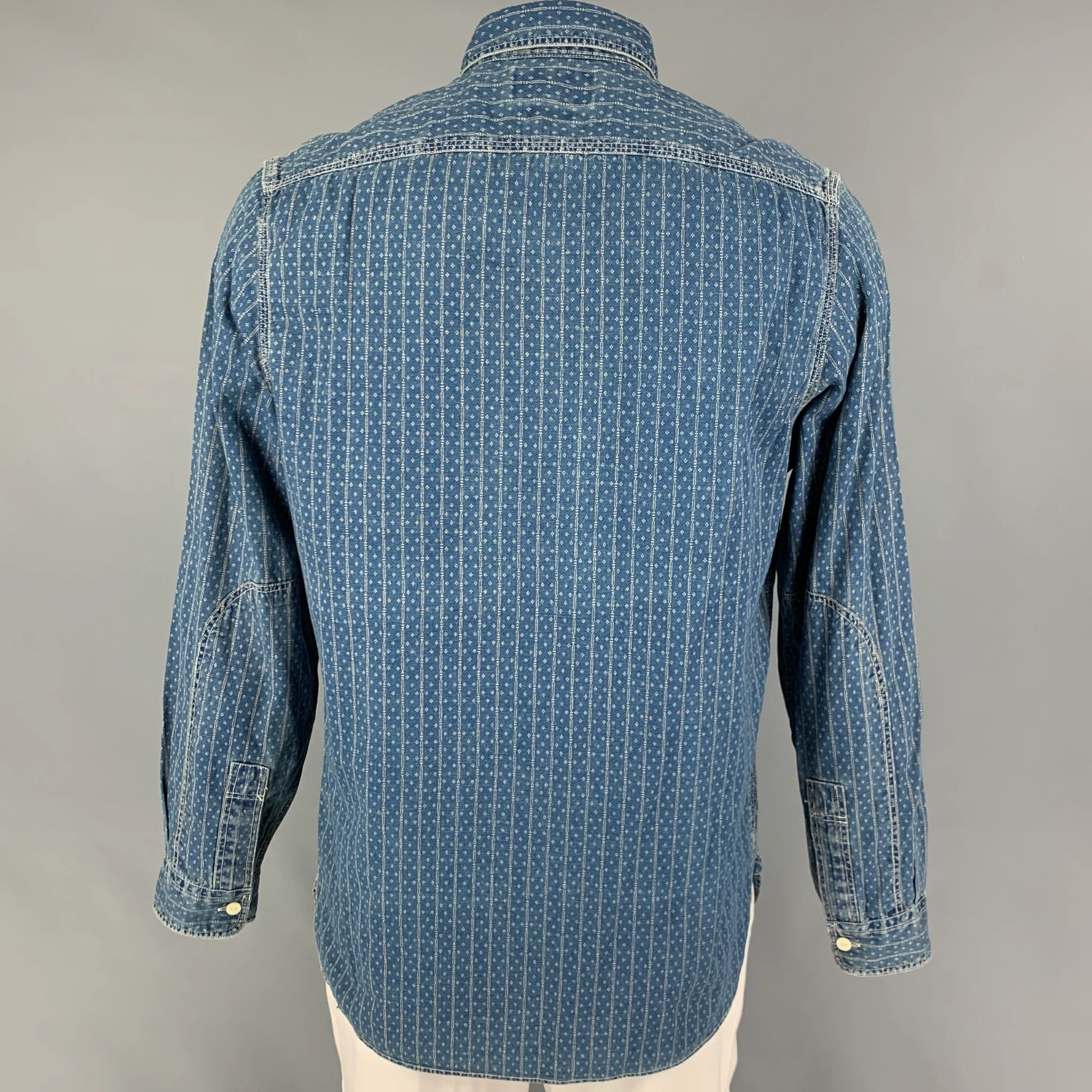 RRL by RALPH LAUREN Size L Blue Beige Print Cotton Button Up Long Sleeve Shirt - Image 3