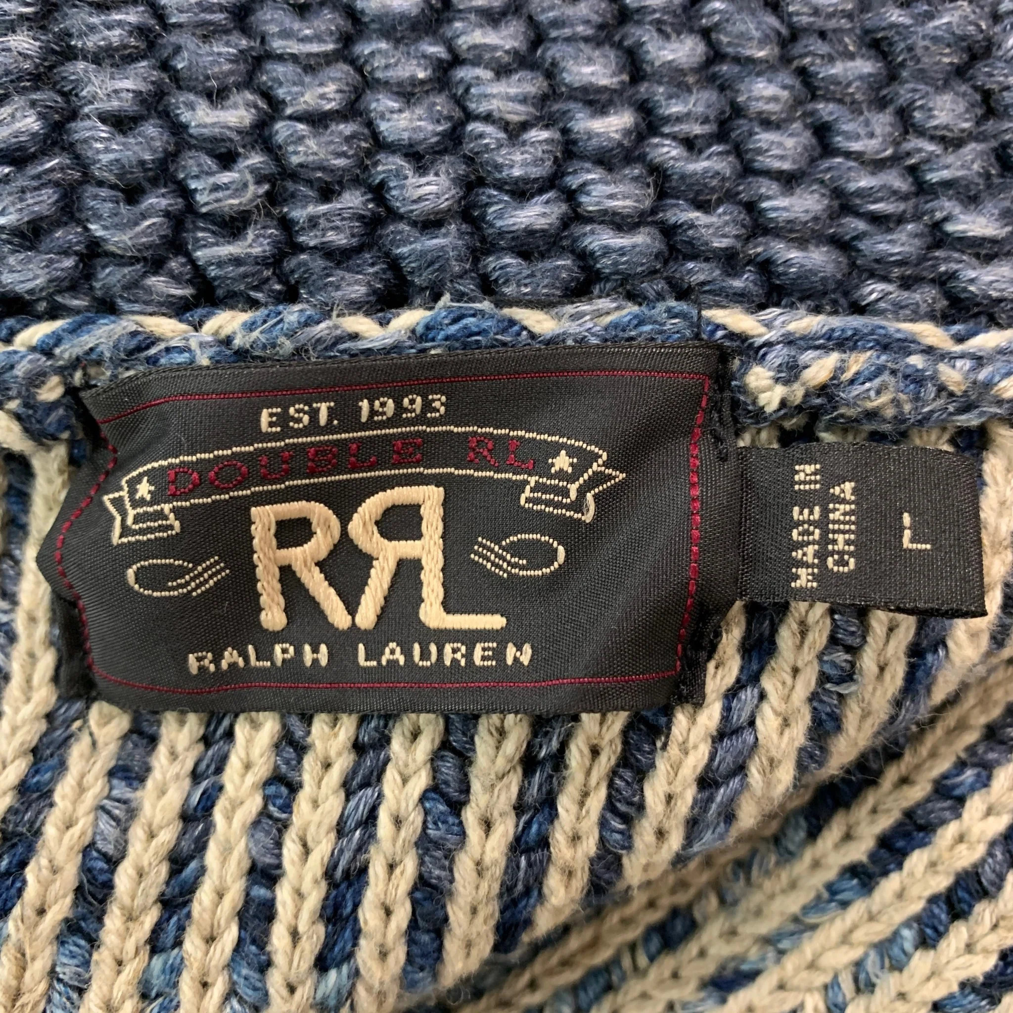 RRL by RALPH LAUREN Size L Blue Grey Knit Cotton Linen Nautical Cardigan - Image 5