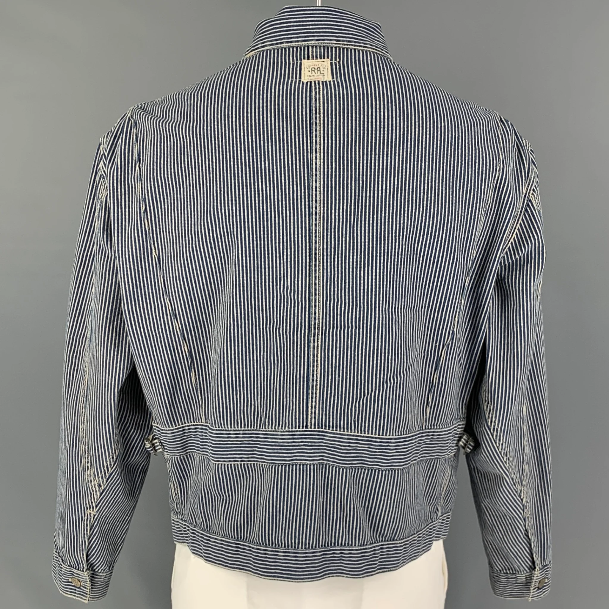 RRL by RALPH LAUREN Size L Blue White Stripe Cotton Zip Up Jacket - Image 3