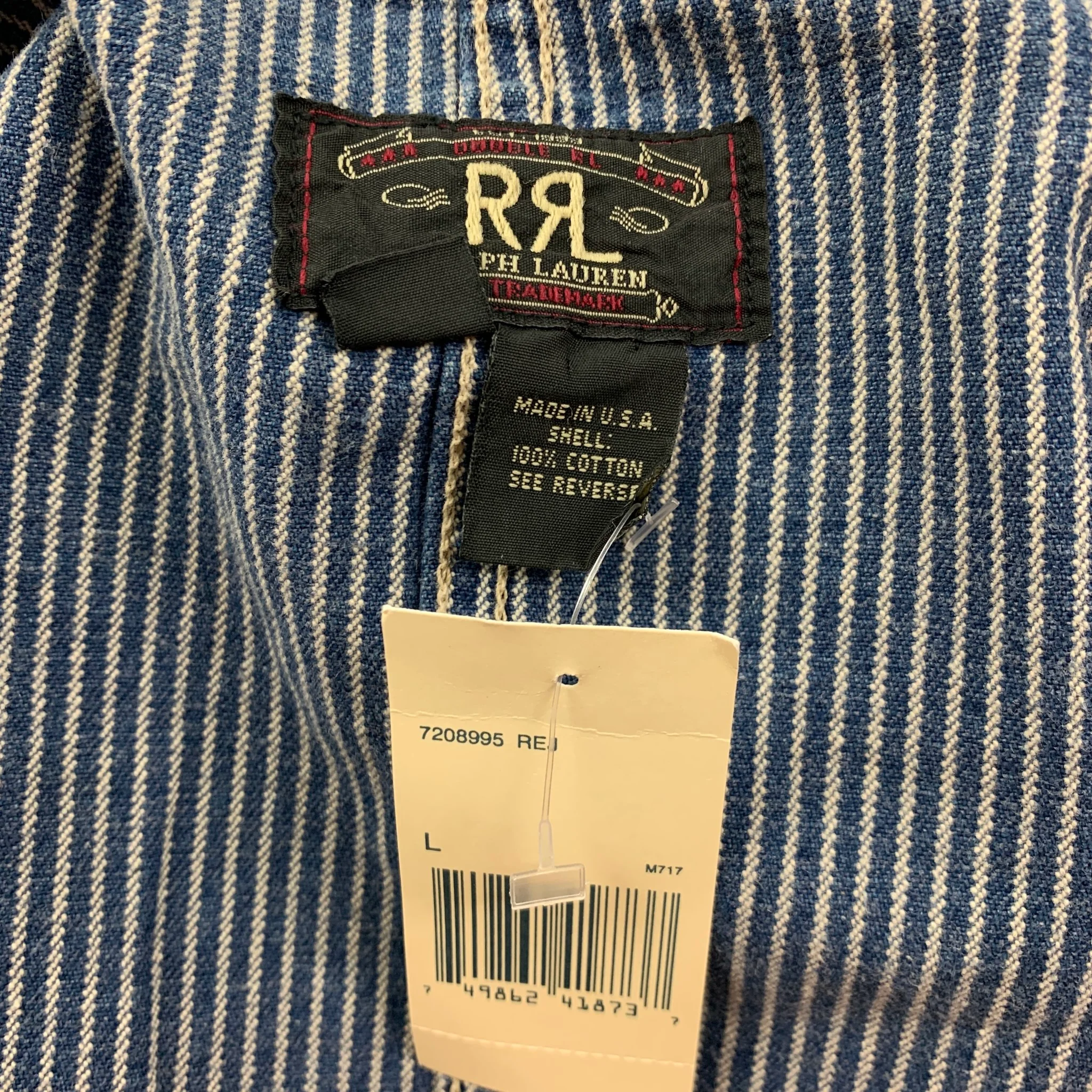 RRL by RALPH LAUREN Size L Blue White Stripe Cotton Zip Up Jacket - Image 4
