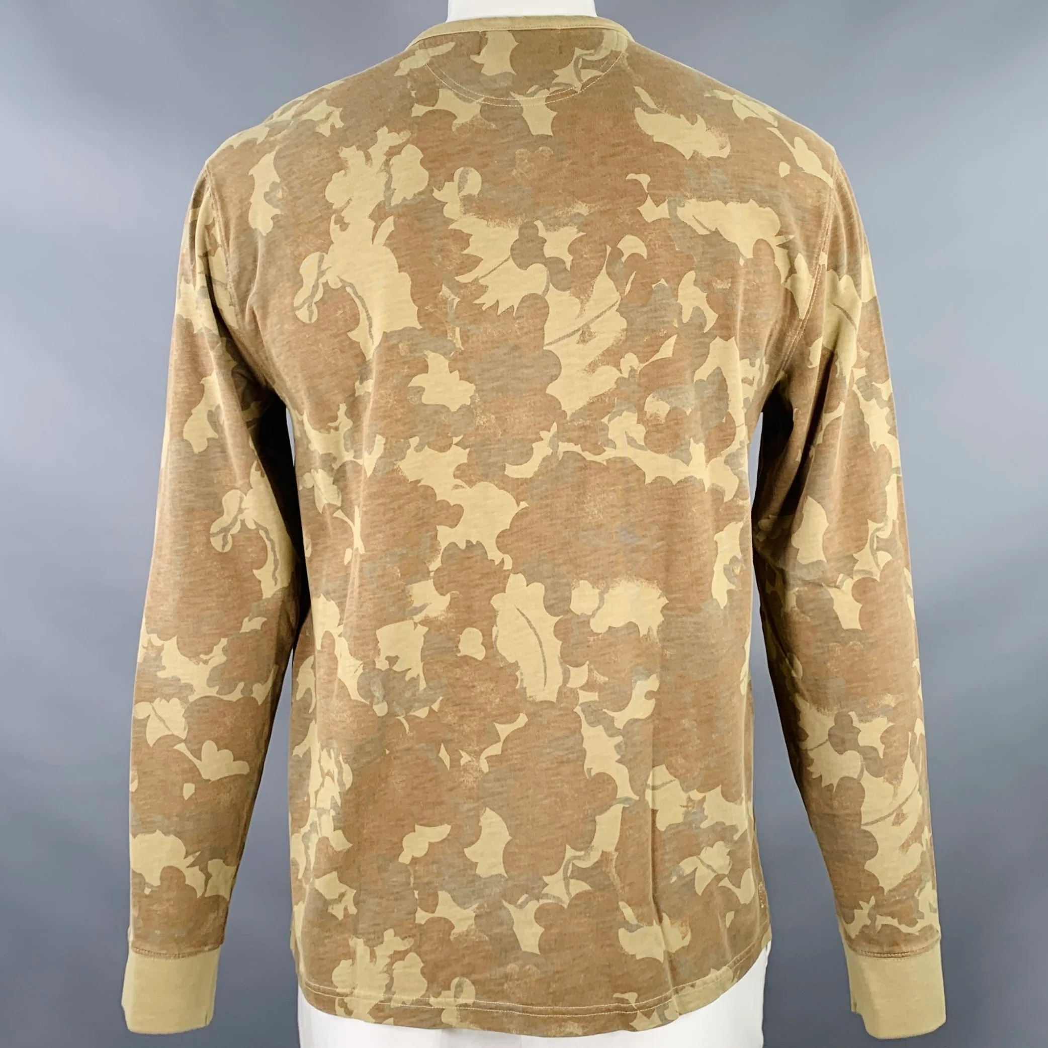 RRL by RALPH LAUREN Size L Brown Khaki Camo Cotton Henley Long Sleeve Shirt - Image 3