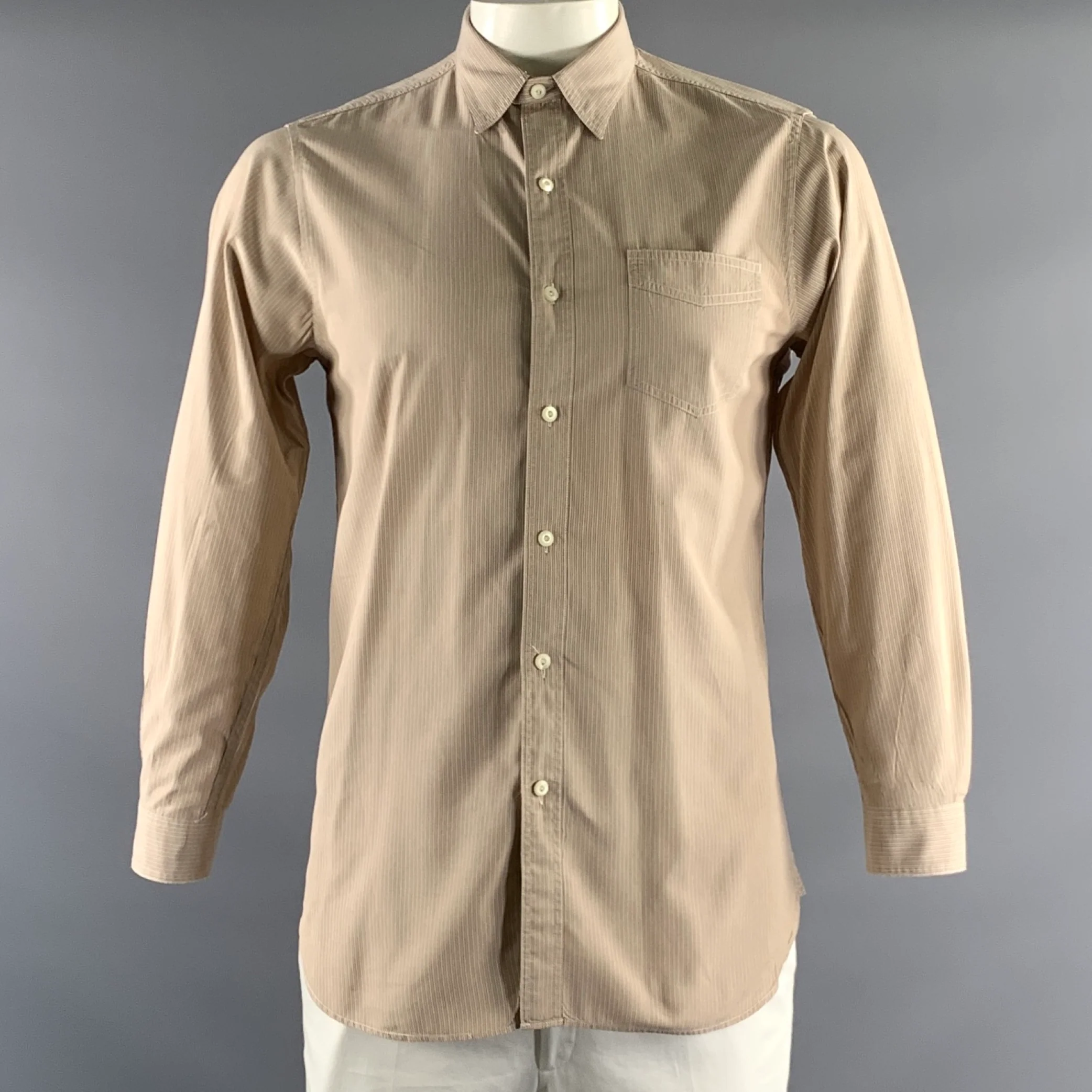 RRL by RALPH LAUREN Size L Brown White & Khaki Stripe Cotton Long Sleeve Shirt