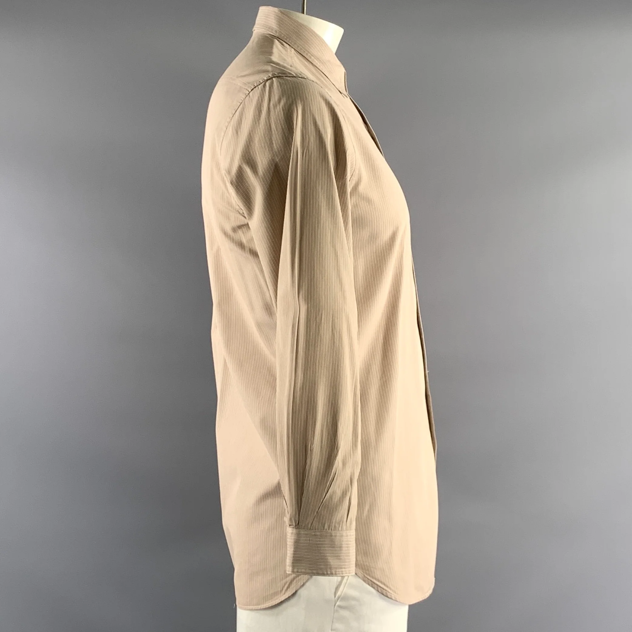 RRL by RALPH LAUREN Size L Brown White & Khaki Stripe Cotton Long Sleeve Shirt - Image 2
