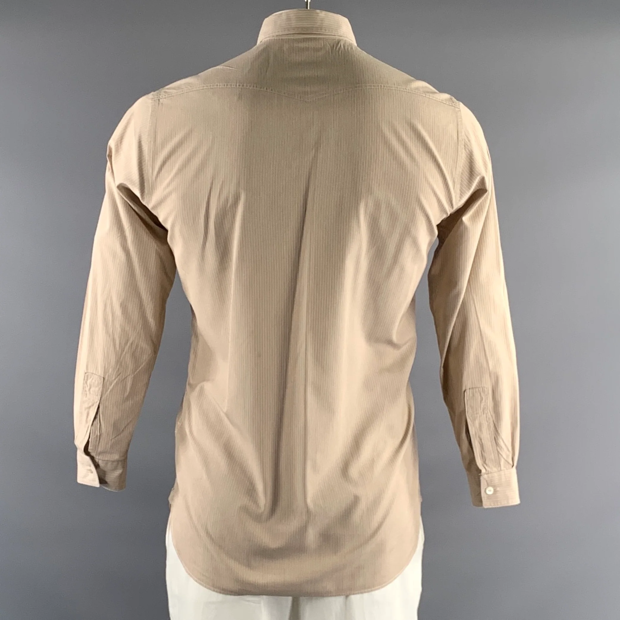 RRL by RALPH LAUREN Size L Brown White & Khaki Stripe Cotton Long Sleeve Shirt - Image 3