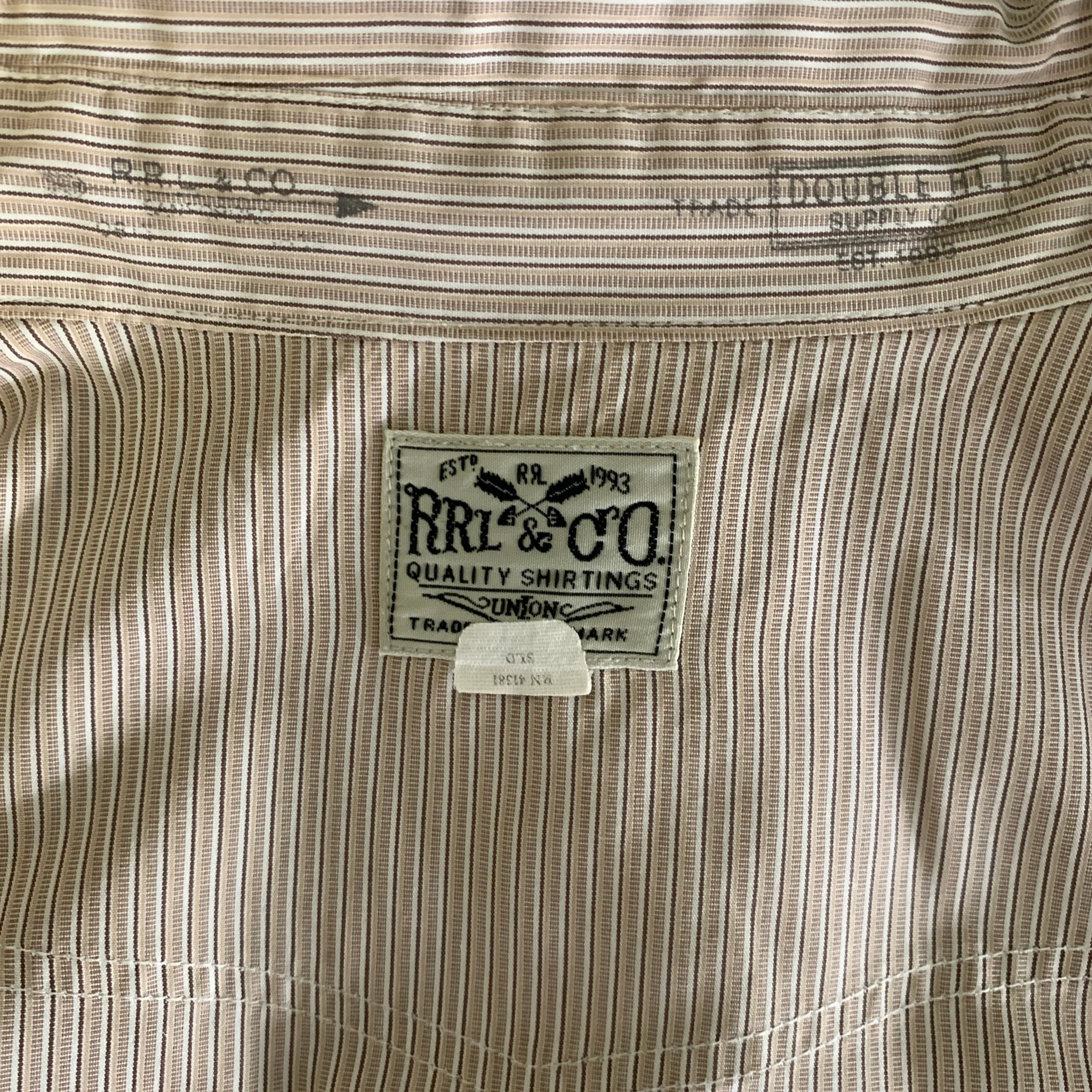 RRL by RALPH LAUREN Size L Brown White & Khaki Stripe Cotton Long Sleeve Shirt - Image 4