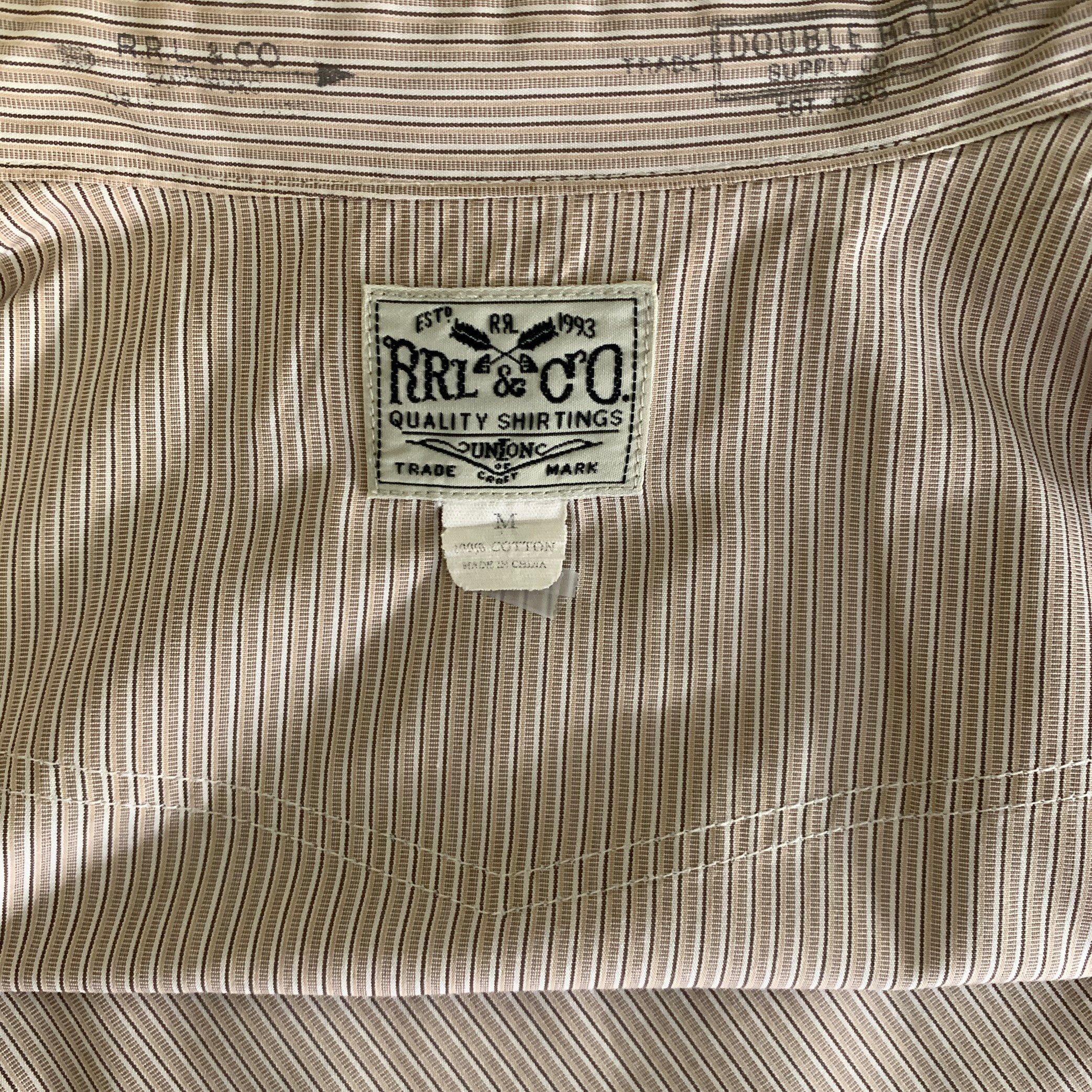RRL by RALPH LAUREN Size L Brown White & Khaki Stripe Cotton Long Sleeve Shirt - Image 5