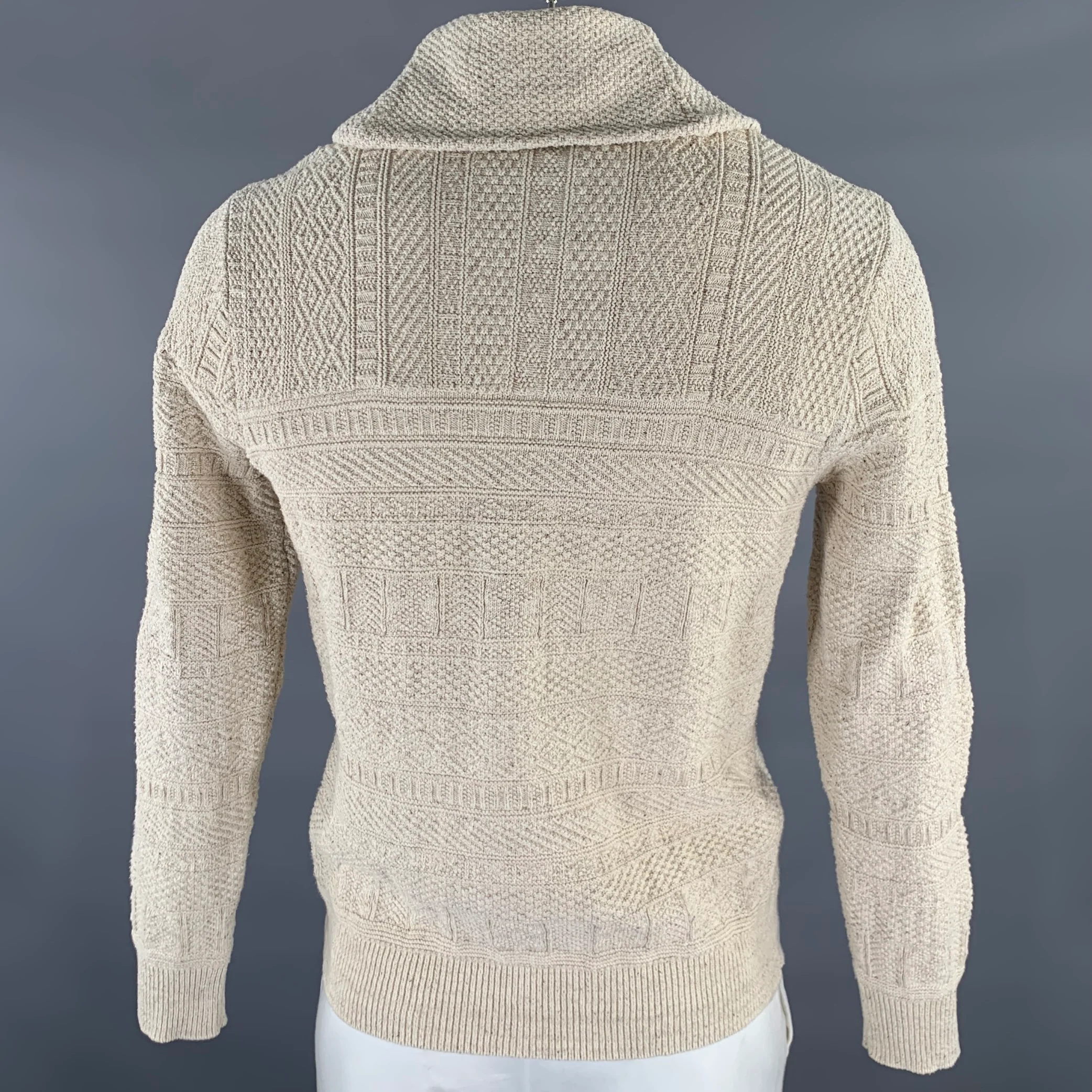 RRL by RALPH LAUREN Size L Cream Knit Cotton Silk Shawl Cardigan - Image 4