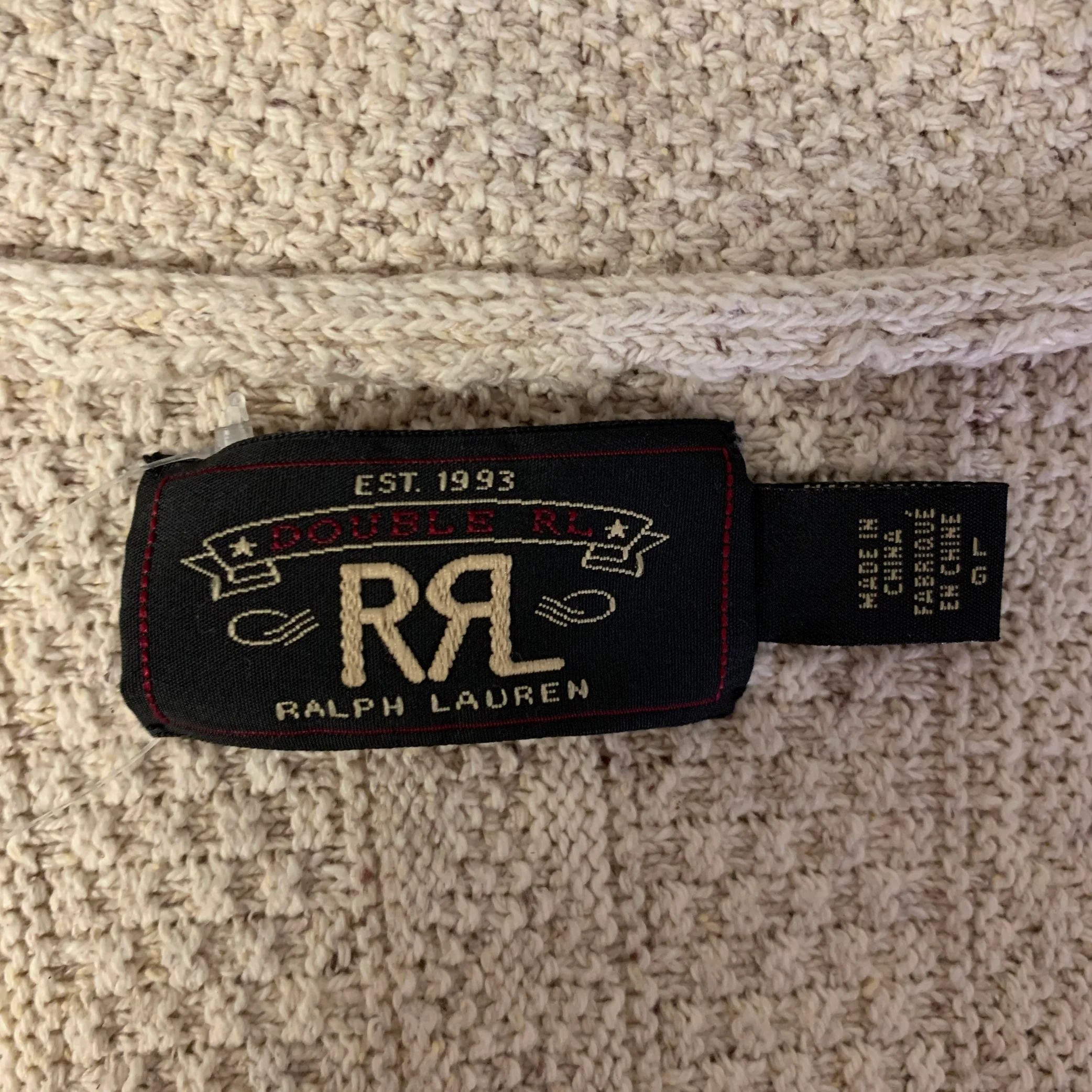 RRL by RALPH LAUREN Size L Cream Knit Cotton Silk Shawl Cardigan - Image 5