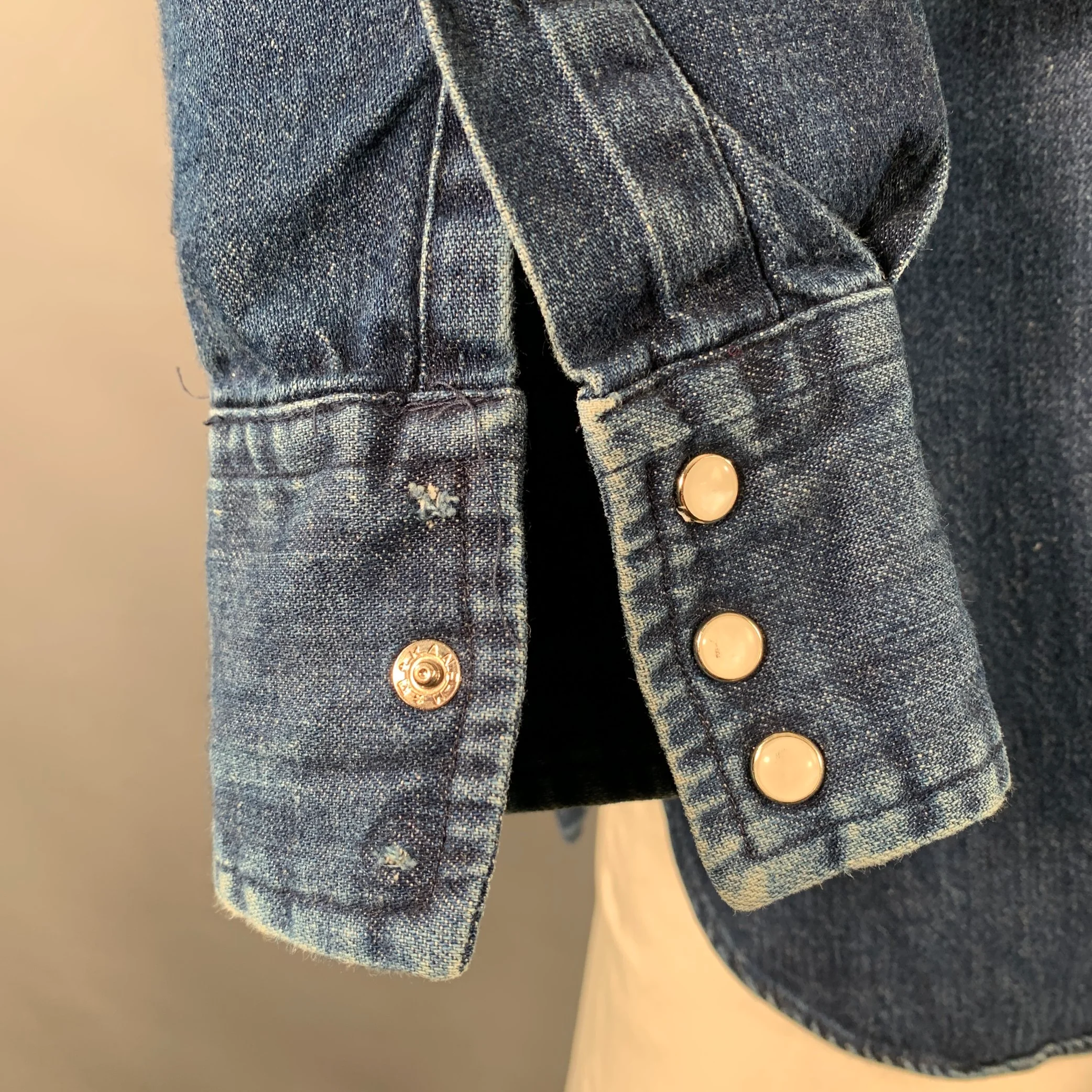 RRL by RALPH LAUREN Size L Indigo Wash Selvedge Cotton Snaps Two Pockets Western Long Sleeve Shirt - Image 6