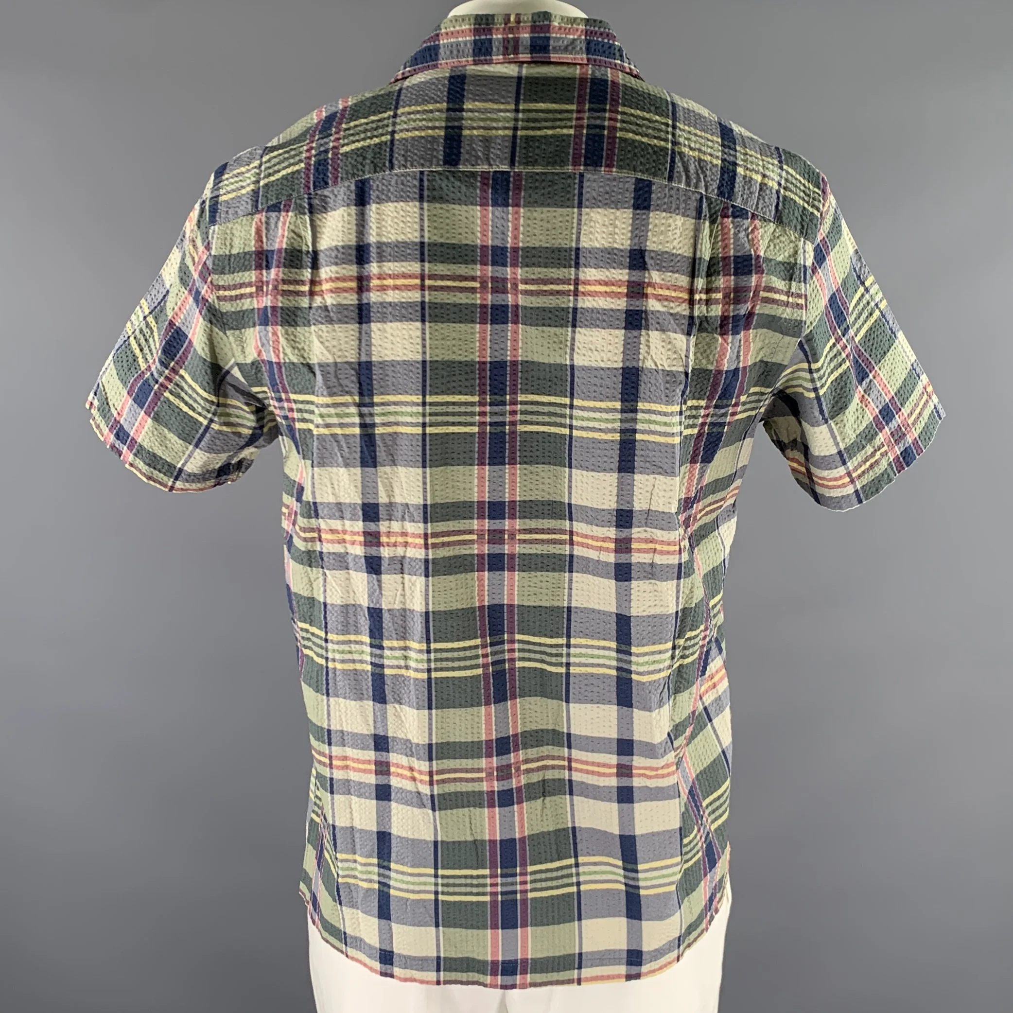 RRL by RALPH LAUREN Size L Mixed Plaid Cotton Seersucker Camp Short Sleeve Shirt - Image 4
