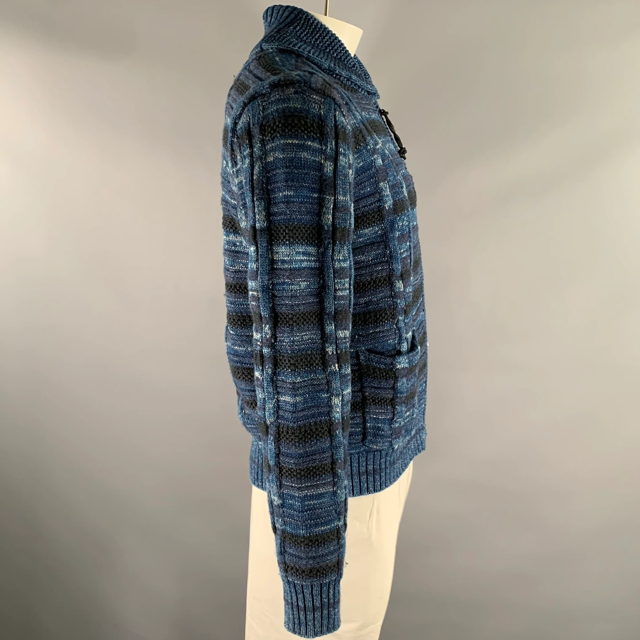RRL by RALPH LAUREN Size L Navy Indigo Cable Knit Cotton Linen Wool Sweater - Image 3