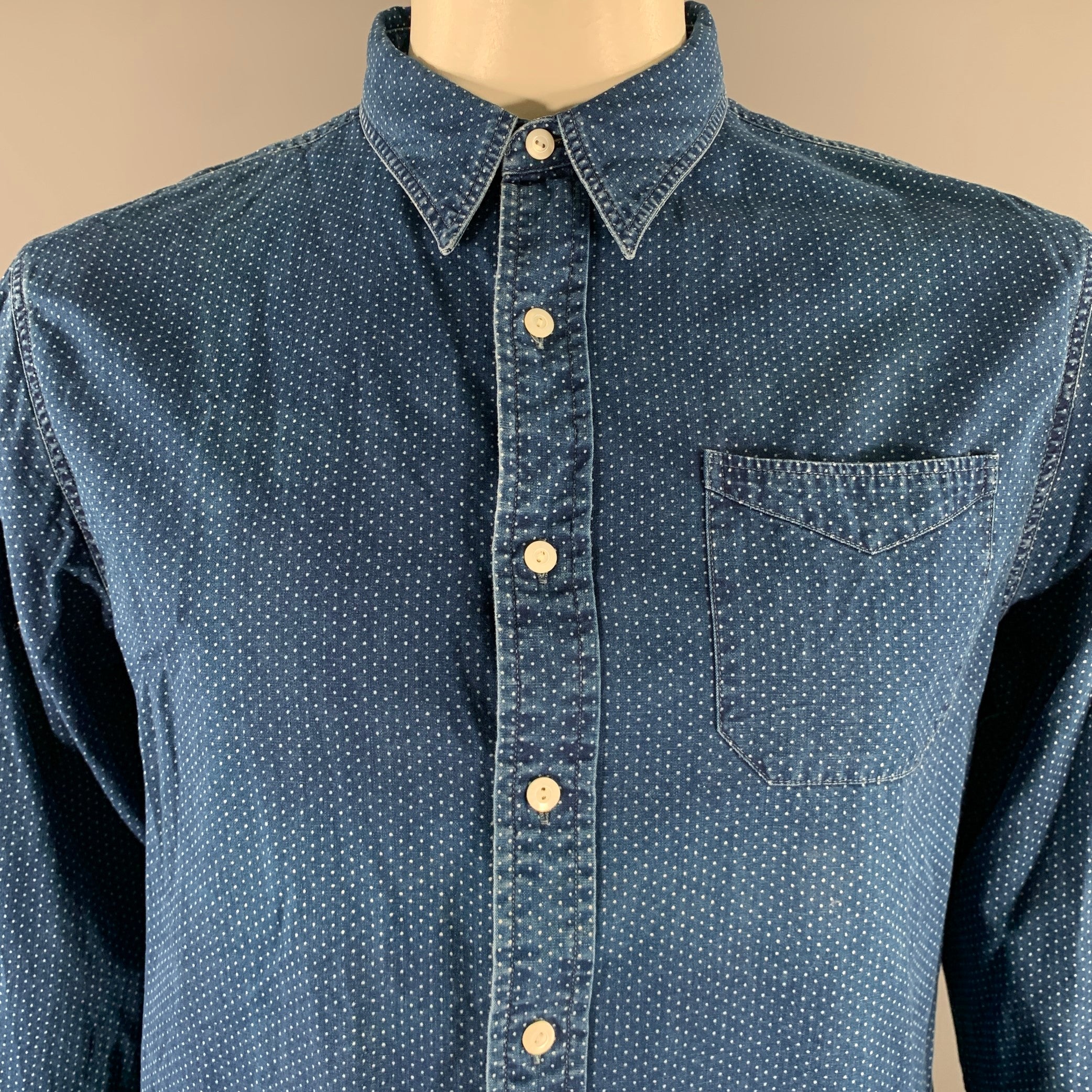 RRL by RALPH LAUREN Size L Navy Indigo Polka Dot Cotton Long Sleeve Shirt - Image 2