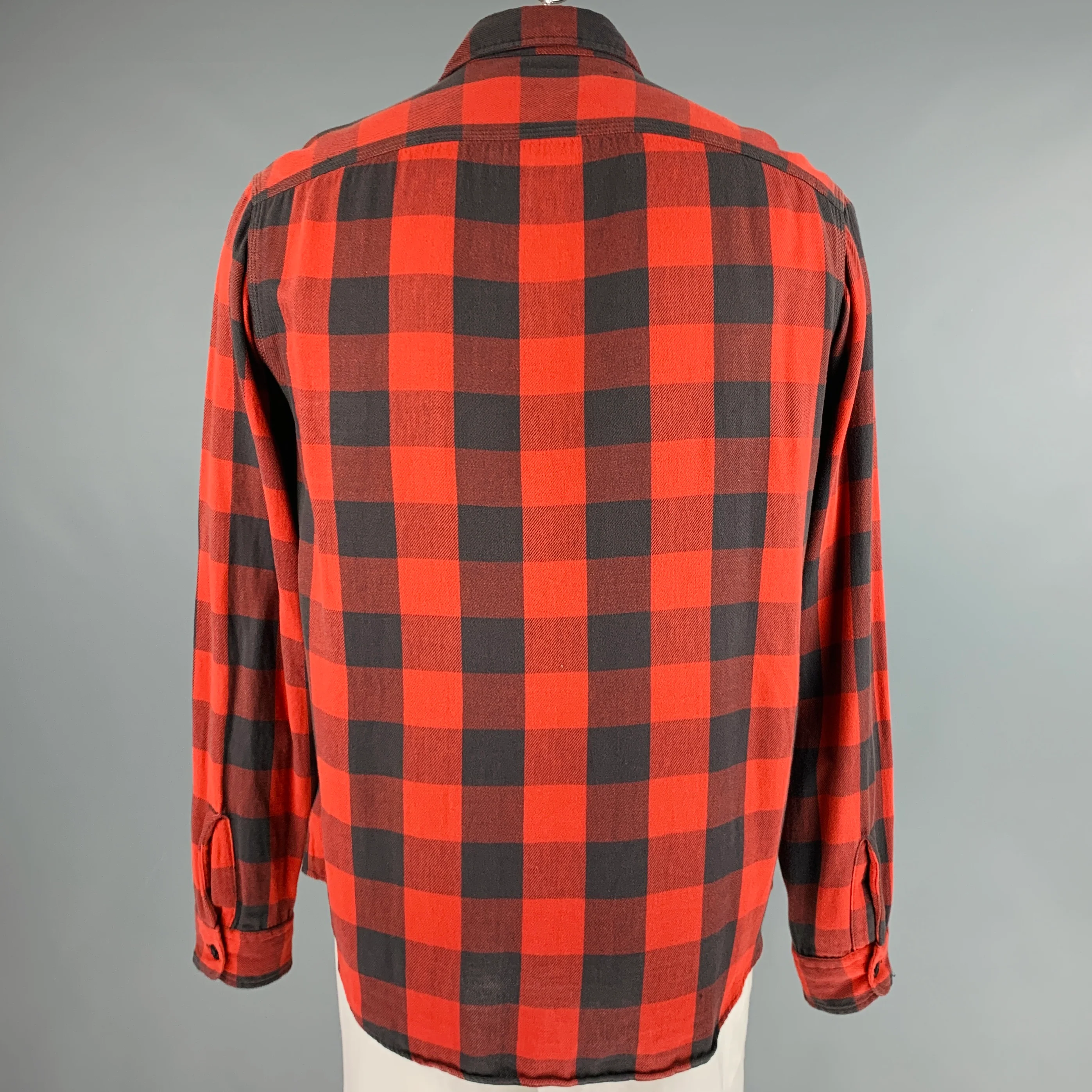 RRL by RALPH LAUREN Size L Red Black Buffalo Plaid Cotton Long Sleeve Shirt - Image 3
