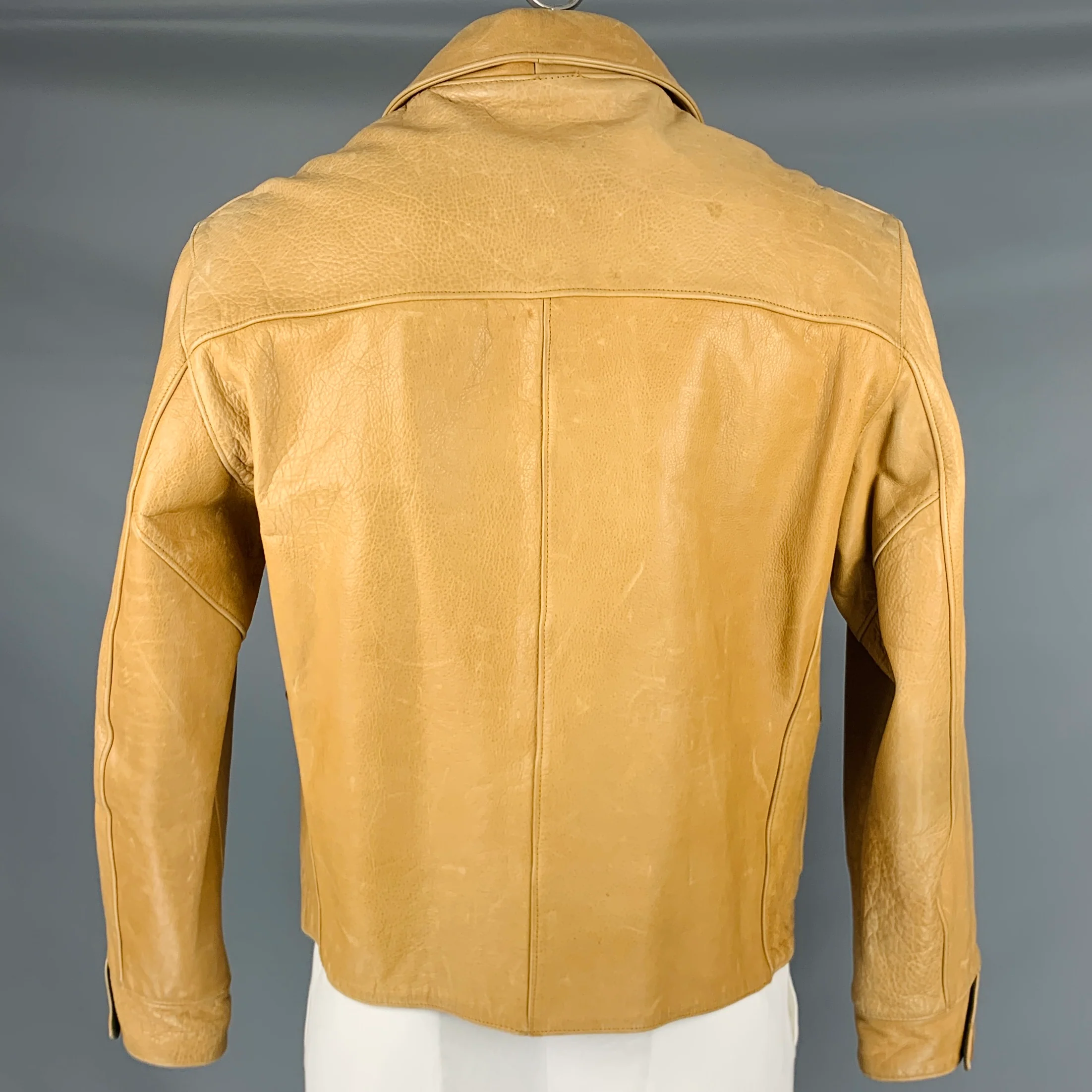 RRL by RALPH LAUREN Size L Tan Distressed Leather Zip Up Jacket - Image 3