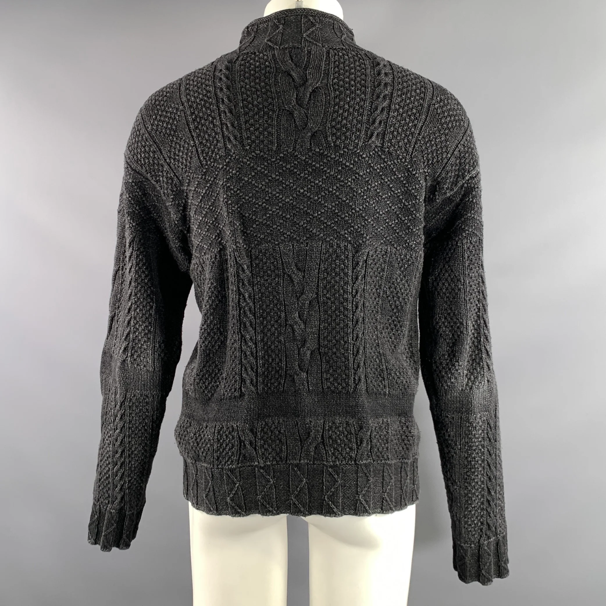 RRL by RALPH LAUREN Size M Black Grey Knitted Cotton High Collar Sweater - Image 3