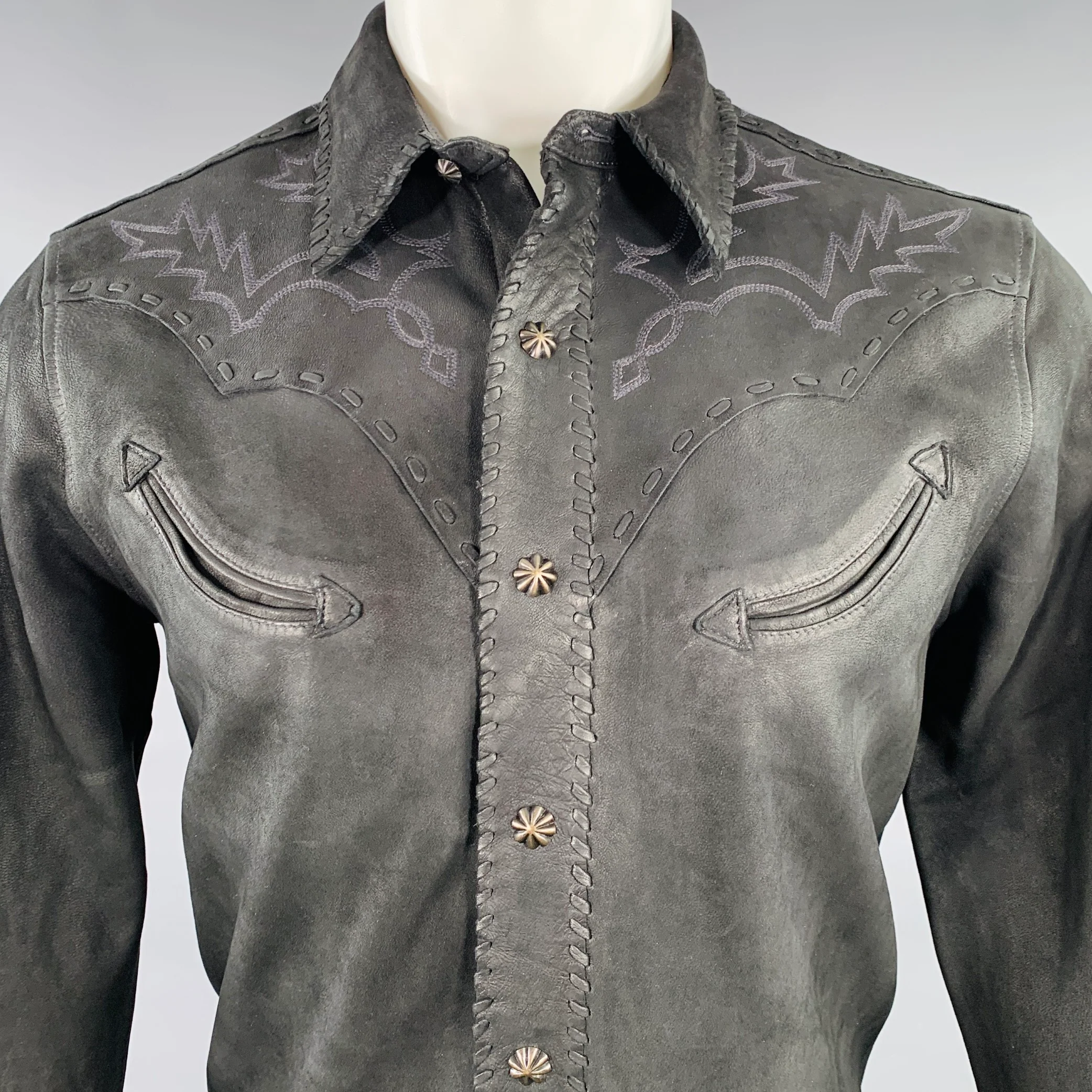 RRL by RALPH LAUREN Size M Black Sheepskin Suede Western Long Sleeve Shirt - Image 2