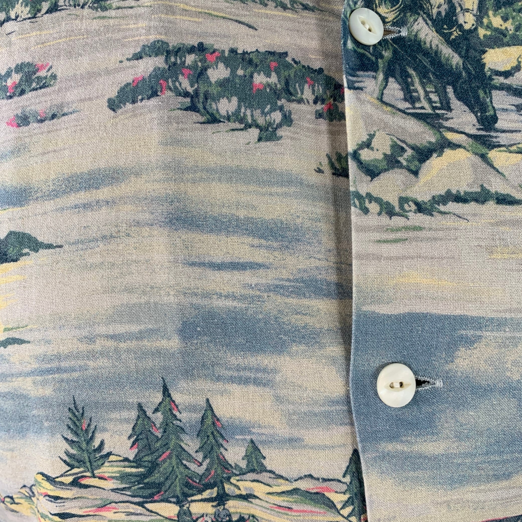 RRL by RALPH LAUREN Size M Blue Grey Yellow Cowboys Print Camp Short Sleeve Shirt - Image 8