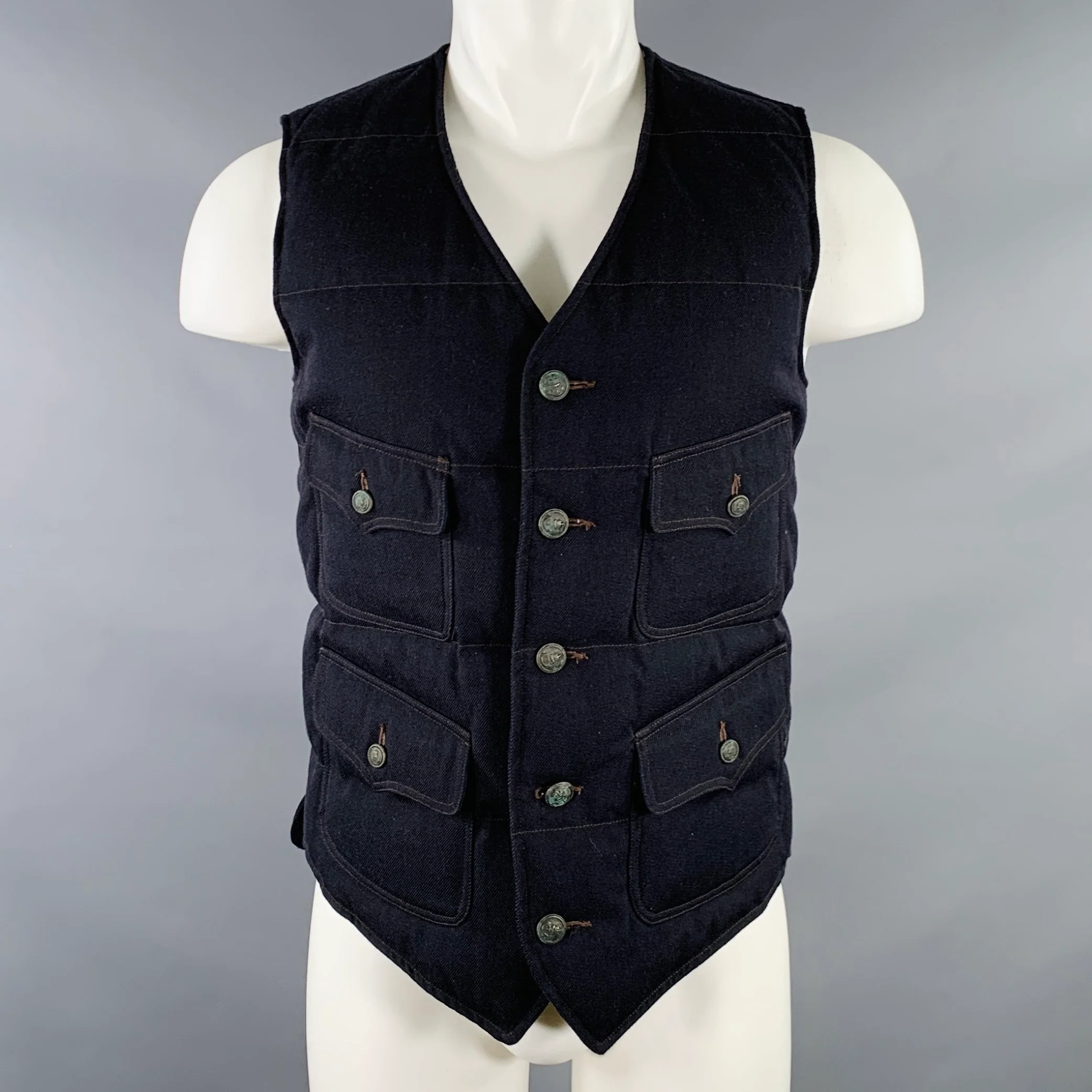 RRL by RALPH LAUREN Size M Navy Twill Wool Cotton Vest