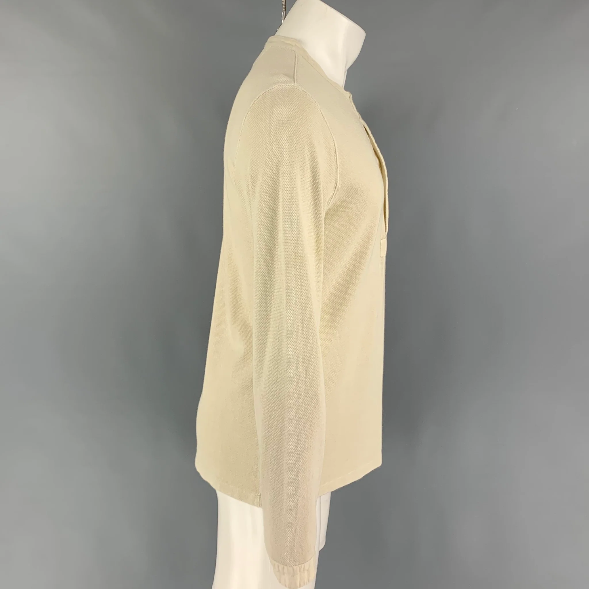 RRL by RALPH LAUREN Size S Beige Textured Cotton Henley Long Sleeve Shirt - Image 3