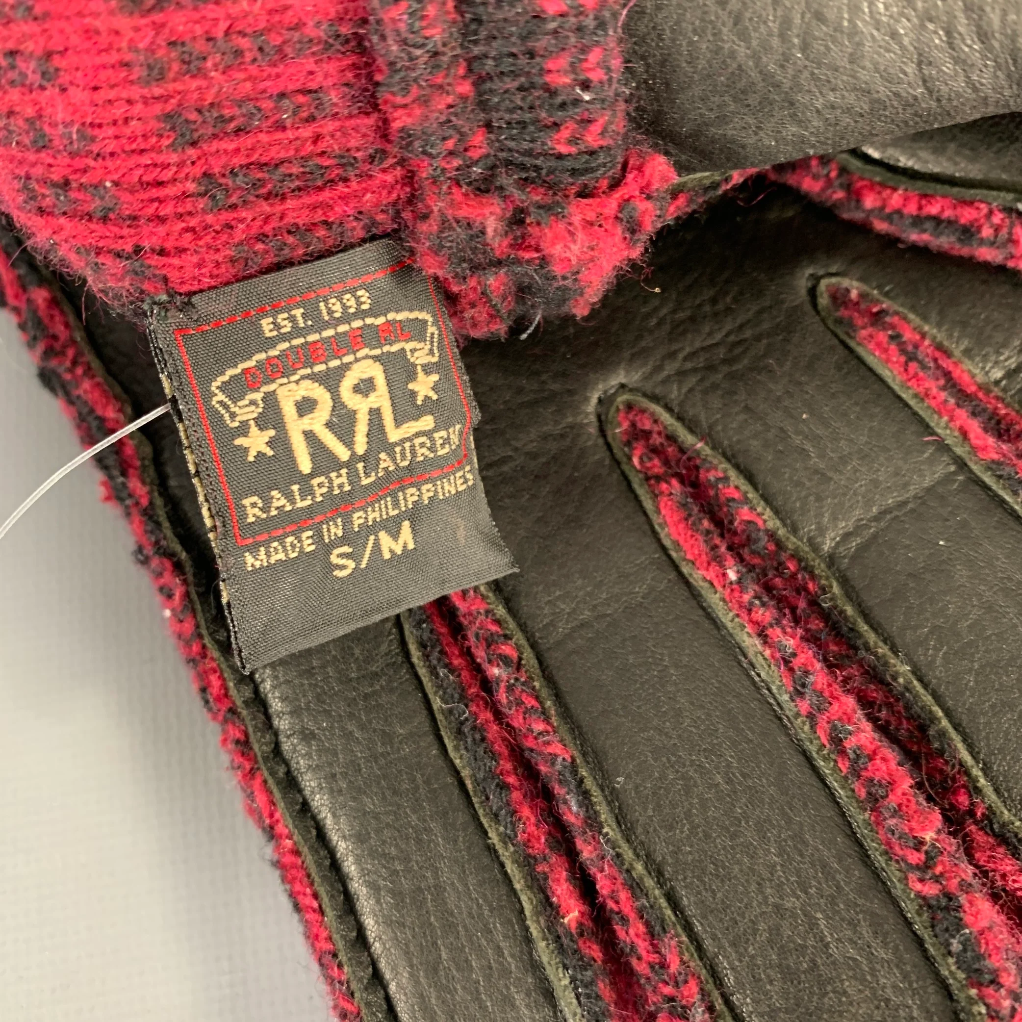 RRL by RALPH LAUREN Size S/M Red Black Plaid Wool Leather Gloves - Image 5