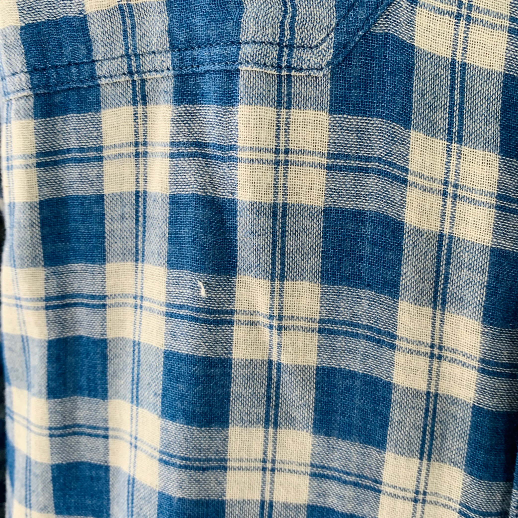 RRL by RALPH LAUREN Size XL Blue Cream Plaid Cotton Long Sleeve Shirt - Image 7