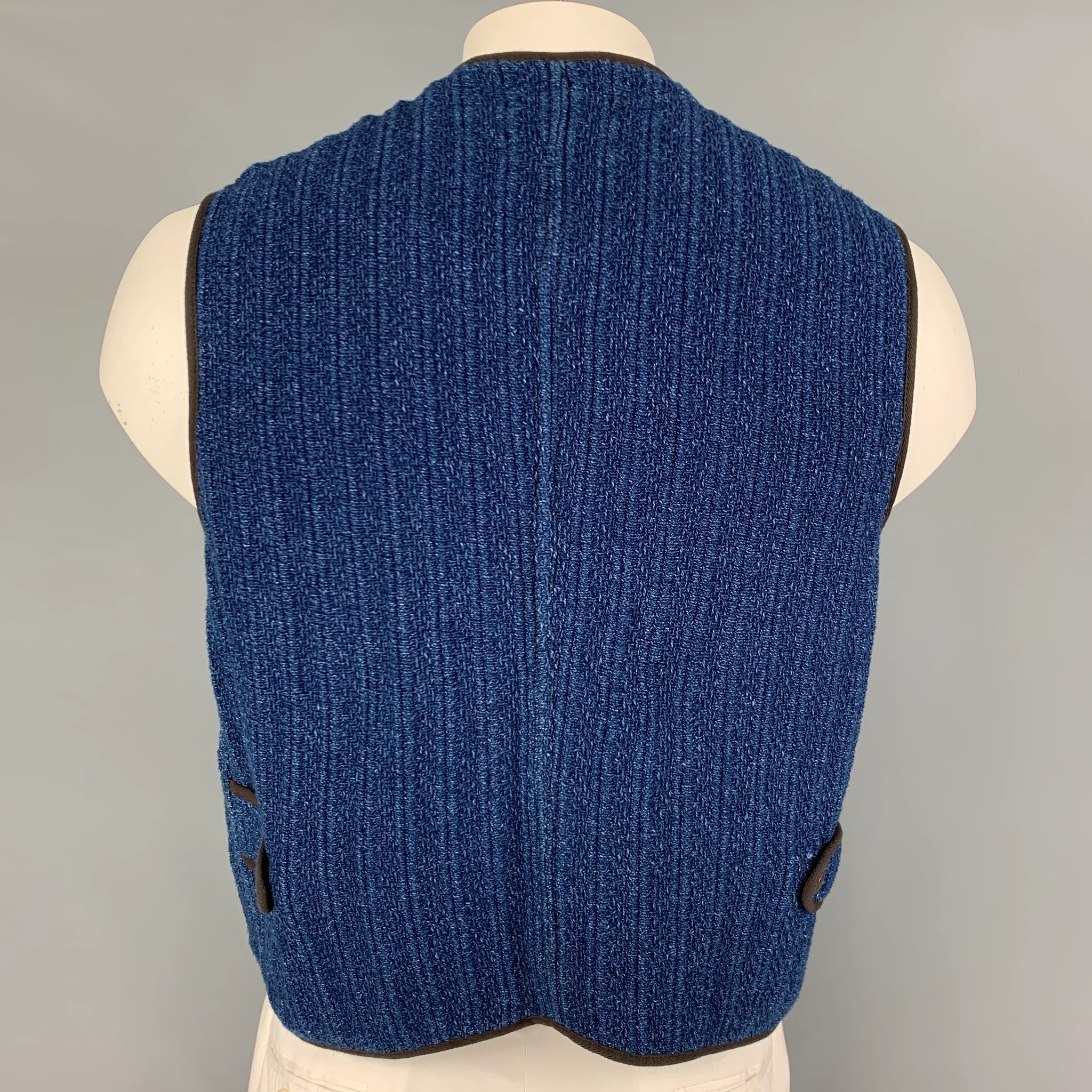 RRL by RALPH LAUREN Size XL Blue Knitted Snaps Vest - Image 3