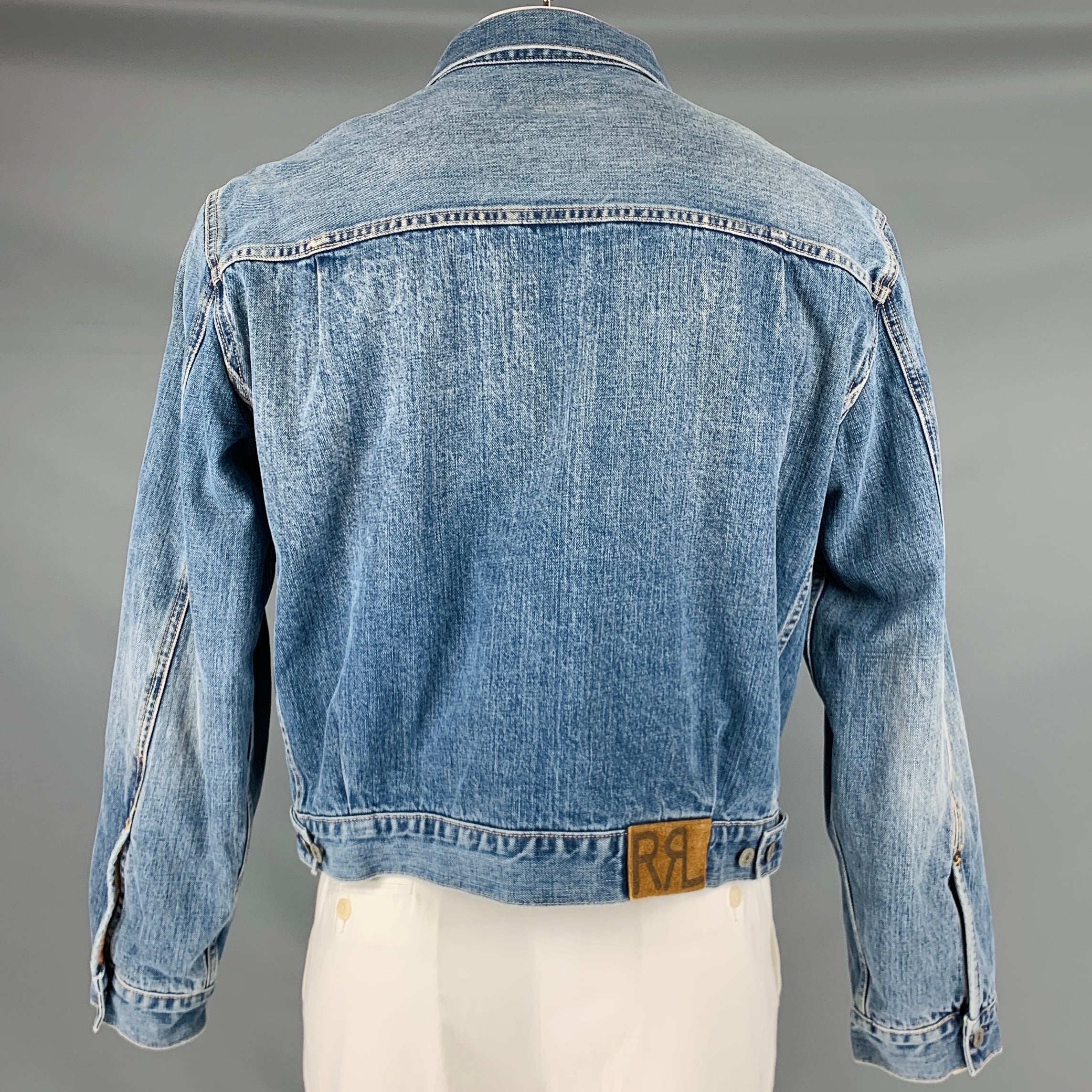 RRL by RALPH LAUREN Size XL Blue Wash Denim Trucker Jacket - Image 3