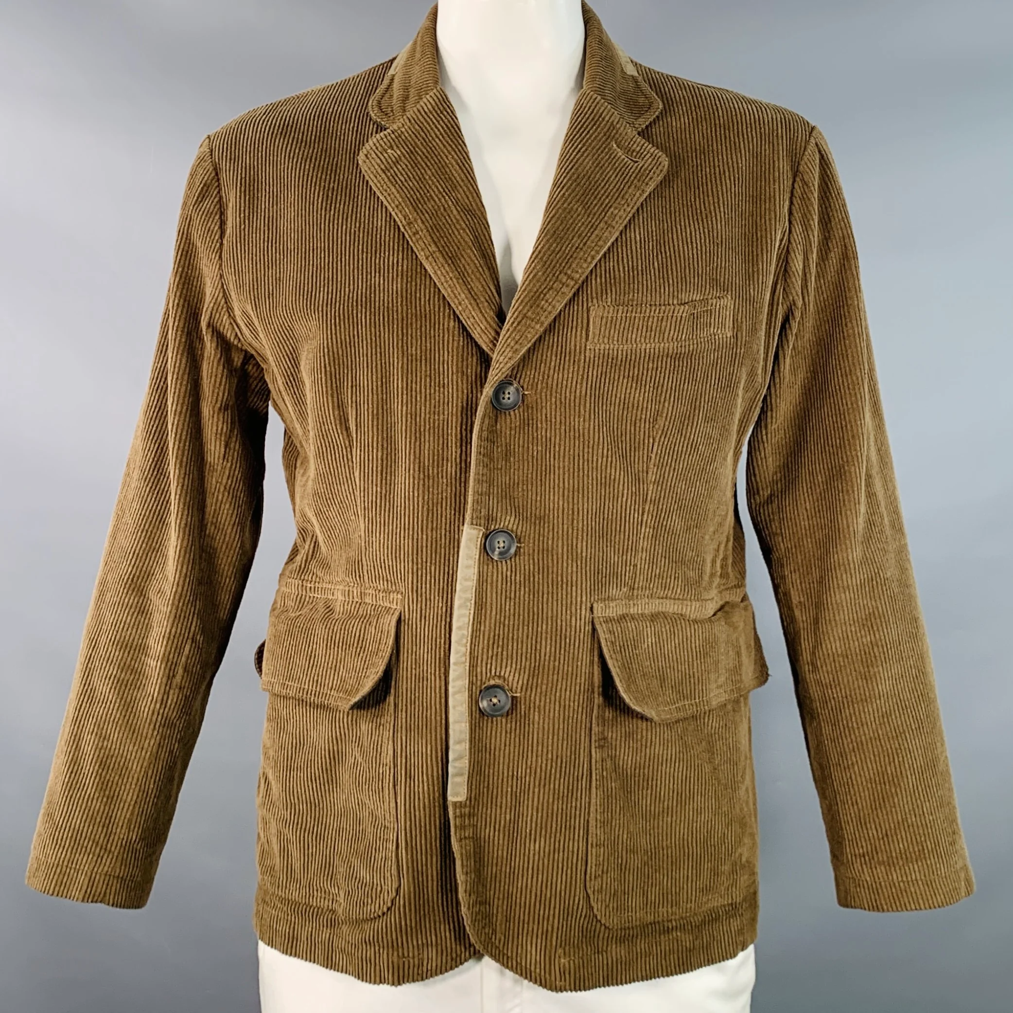 RRL by RALPH LAUREN Size XL Brown Corduroy Cotton Suede Trim Notch Lapel Jacket